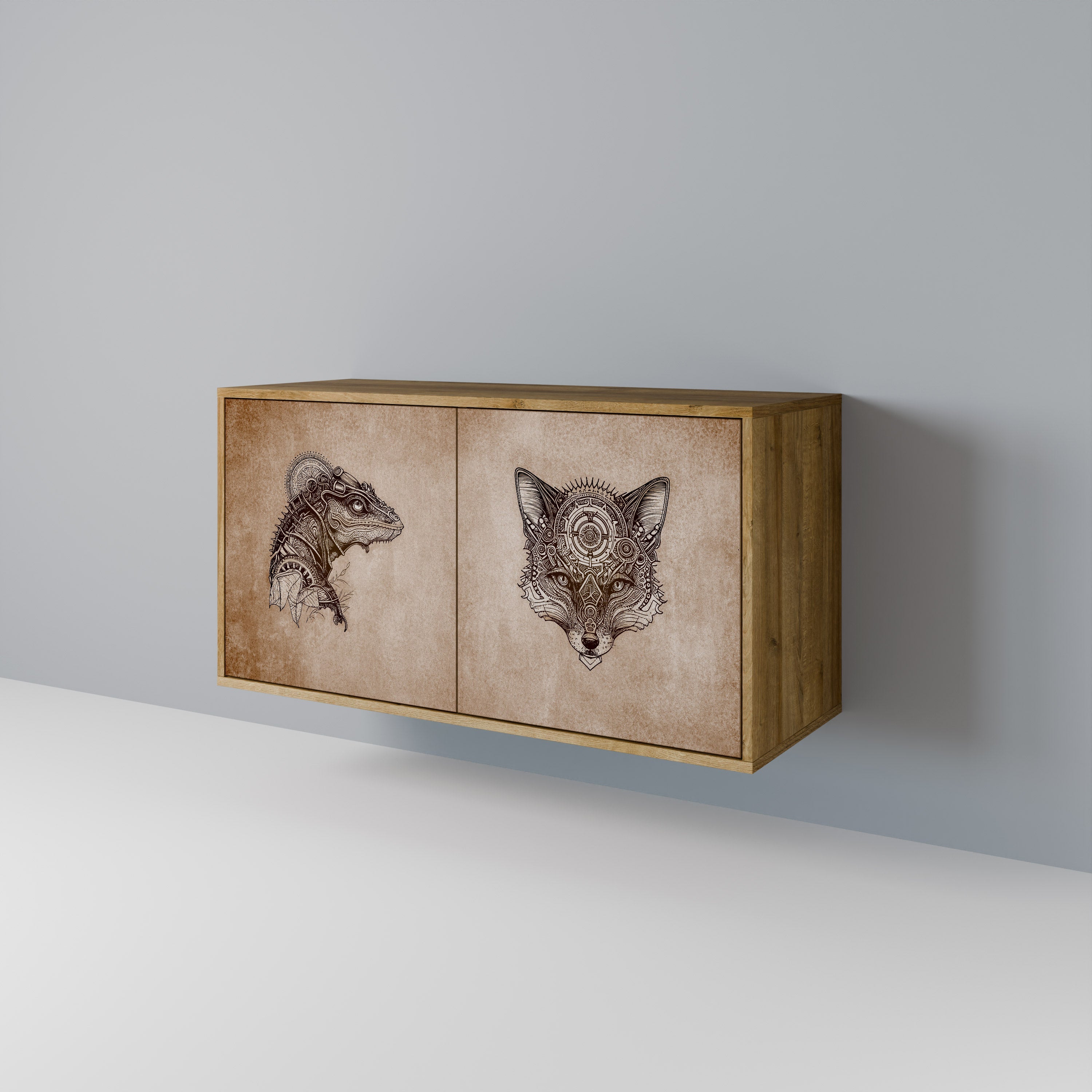 Buffet 2 portes STEAMPUNK CLAN effet chêne