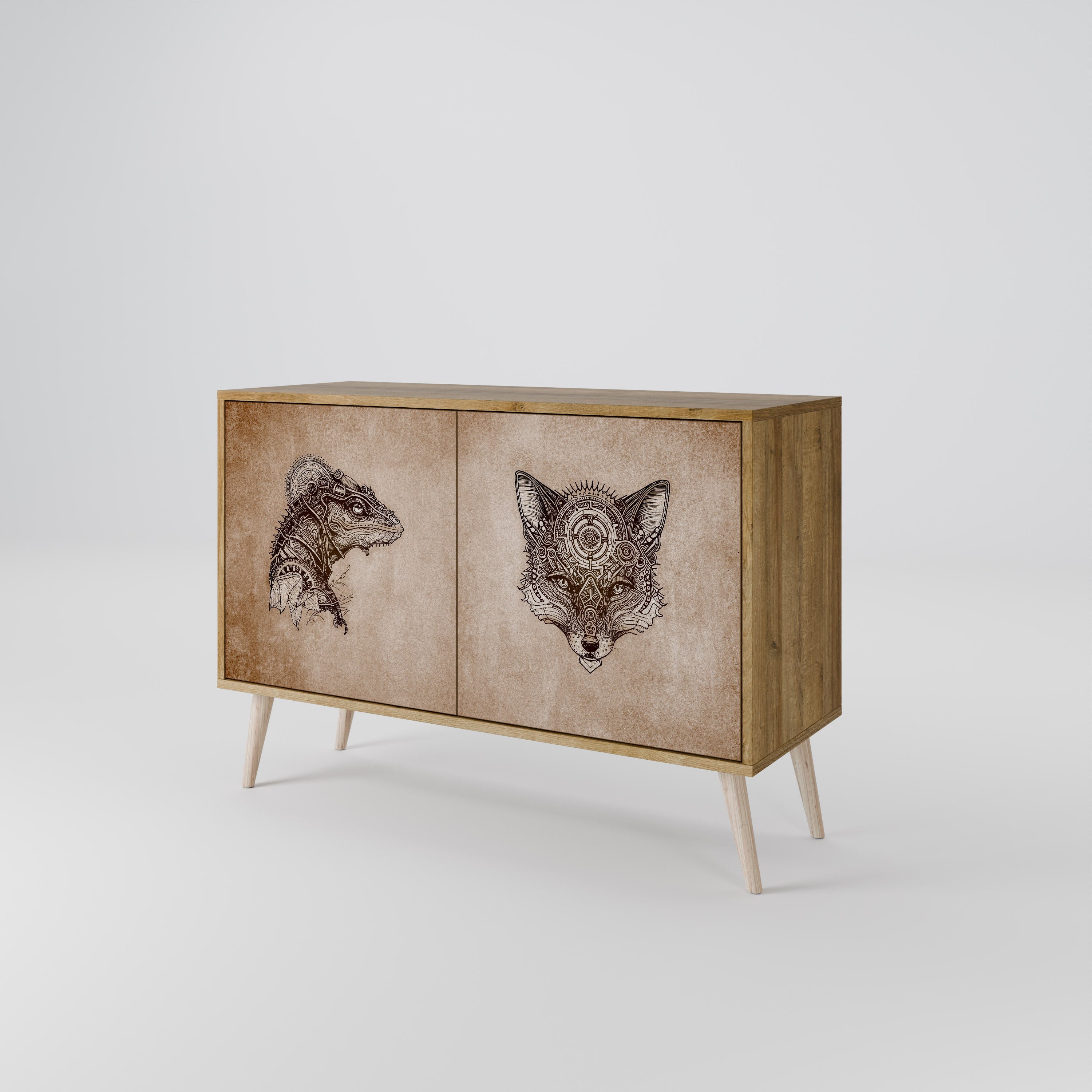 Buffet 2 portes STEAMPUNK CLAN effet chêne