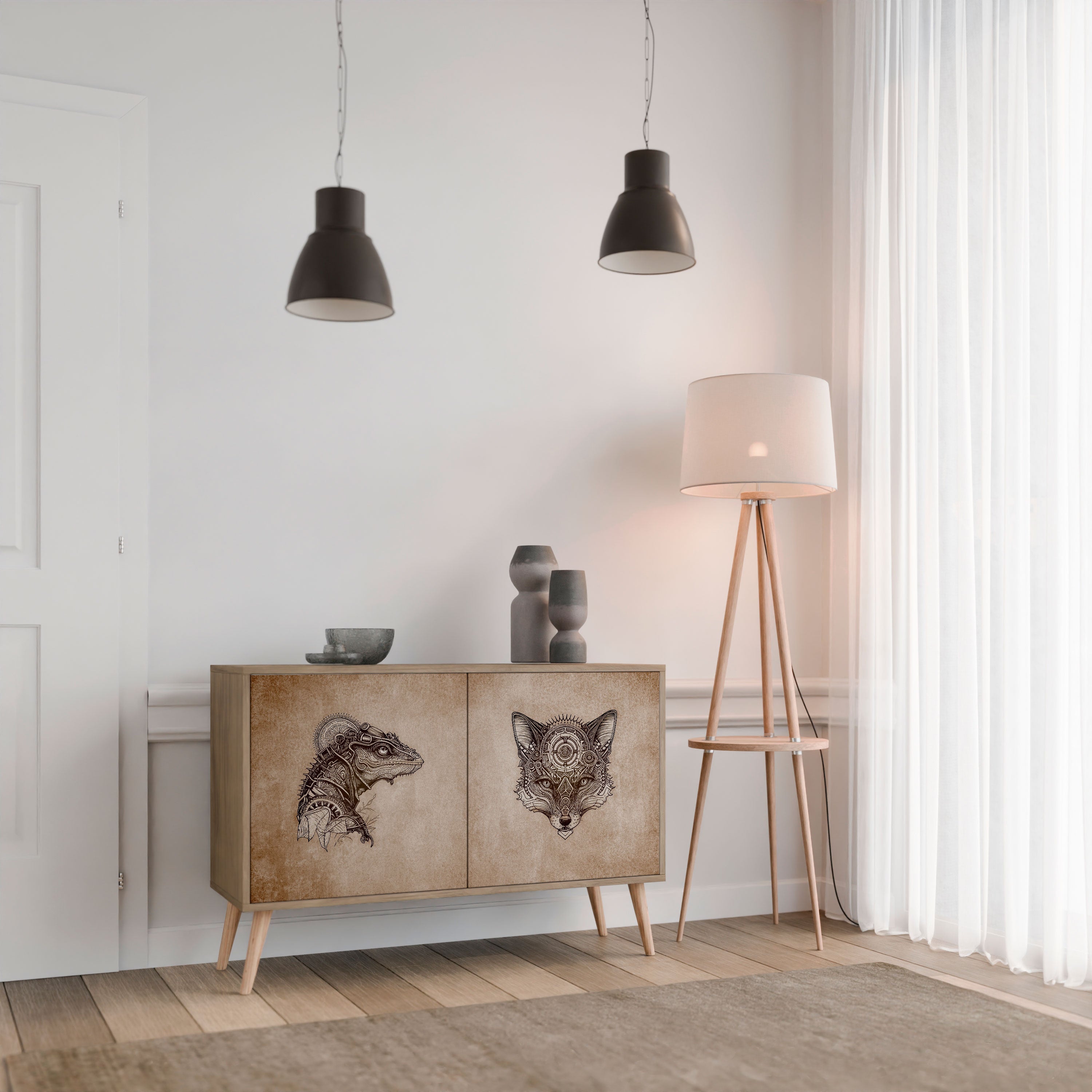 Buffet 2 portes STEAMPUNK CLAN effet chêne