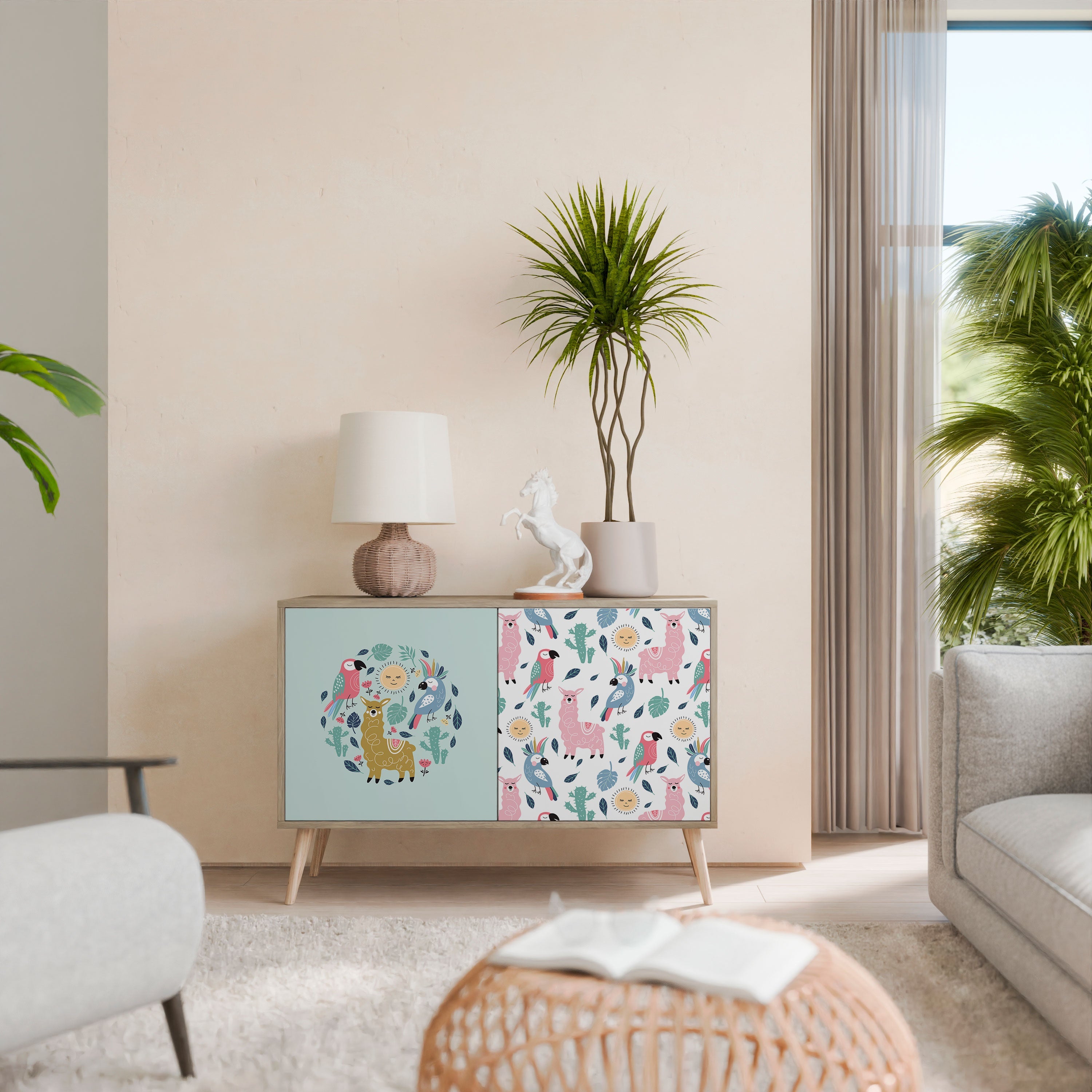 Buffet 2 portes ALPACAS COLORÉS effet chêne