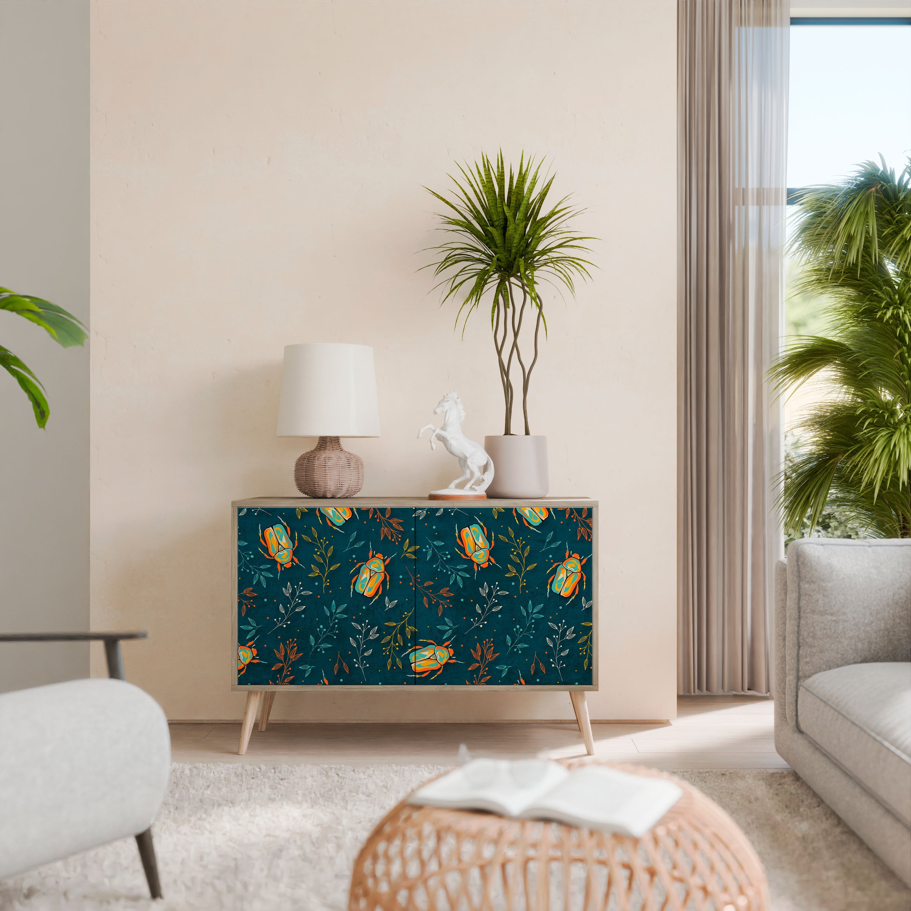 Buffet 2 portes INSECTES D'AUTOMNE effet chêne