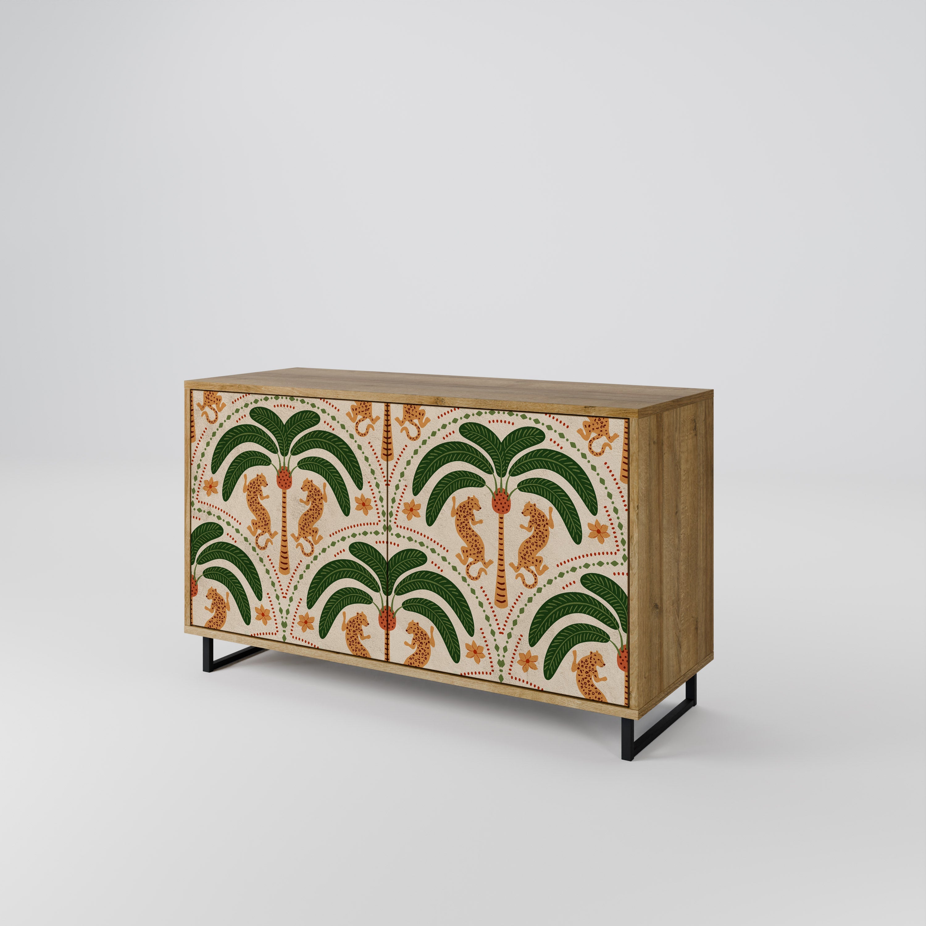 Buffet 2 portes DANCING PREDATORS effet chêne