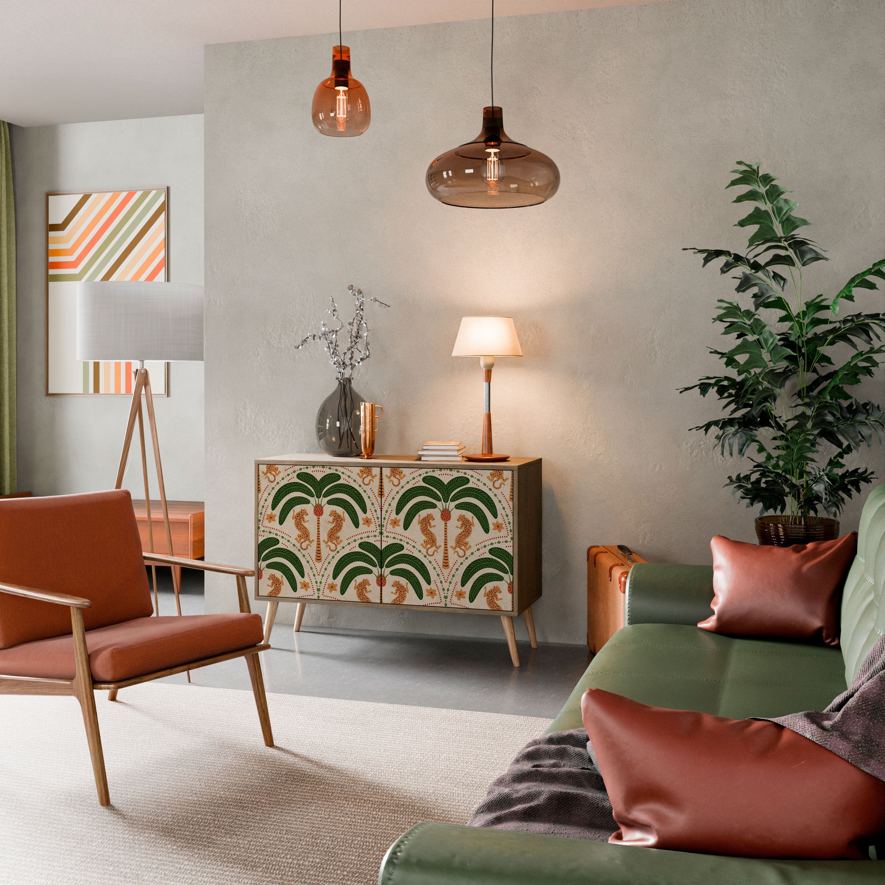 Buffet 2 portes DANCING PREDATORS effet chêne