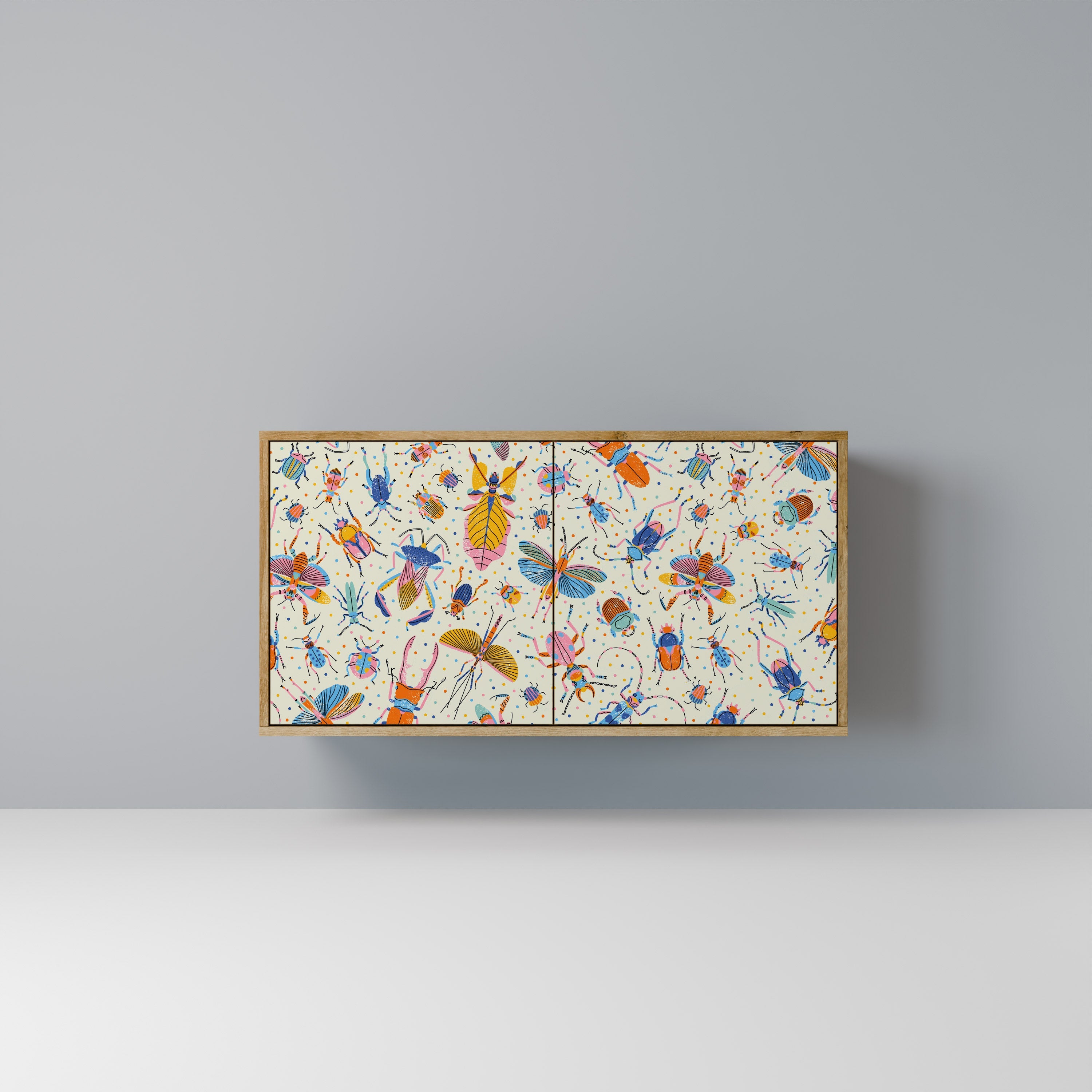 Buffet 2 portes INSECTES COLORÉS effet chêne