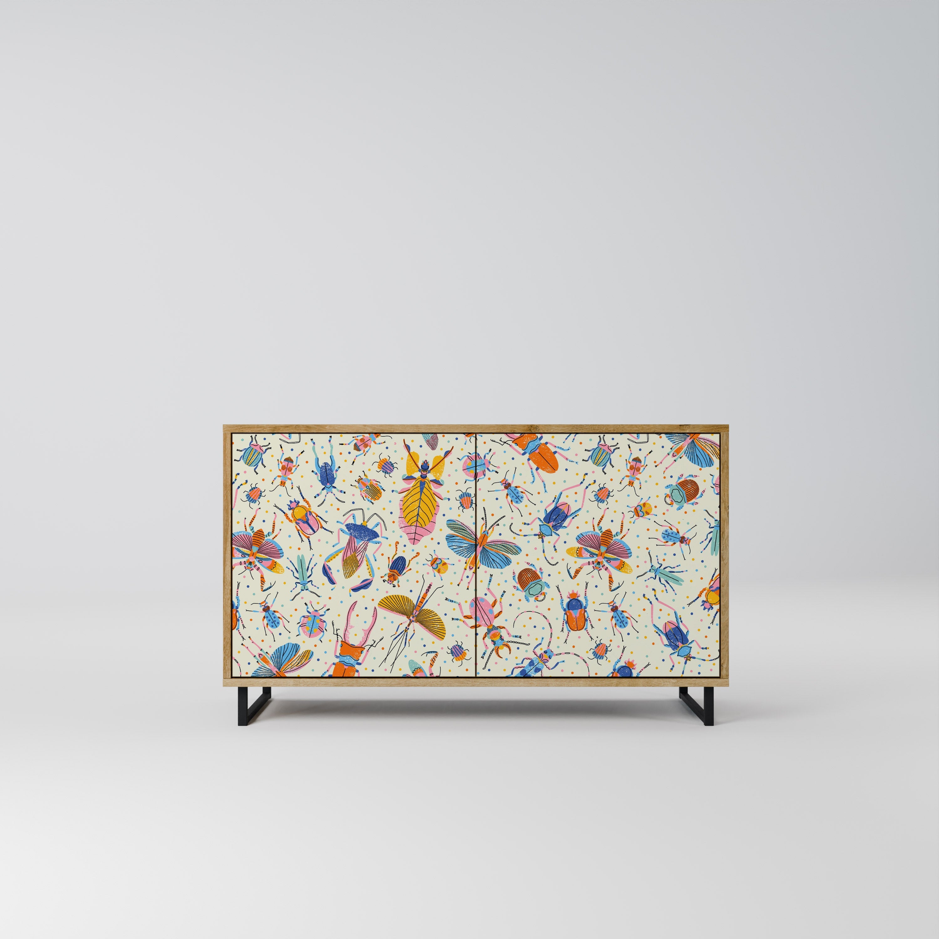 Buffet 2 portes INSECTES COLORÉS effet chêne