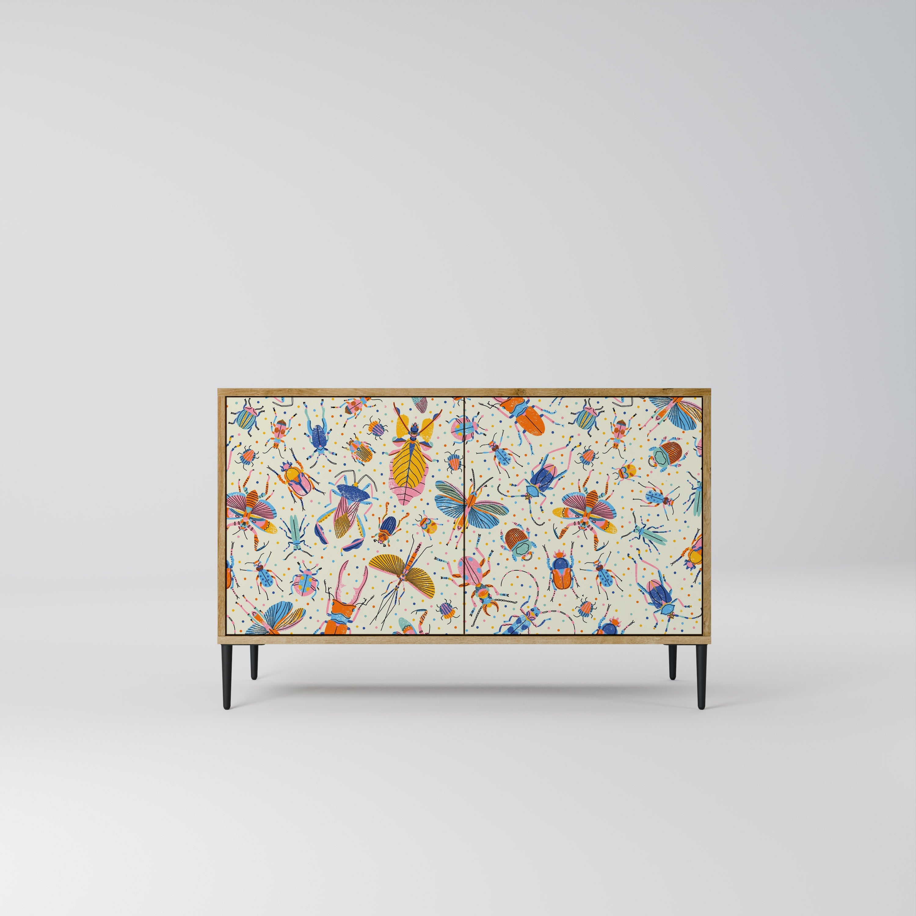 Buffet 2 portes INSECTES COLORÉS effet chêne