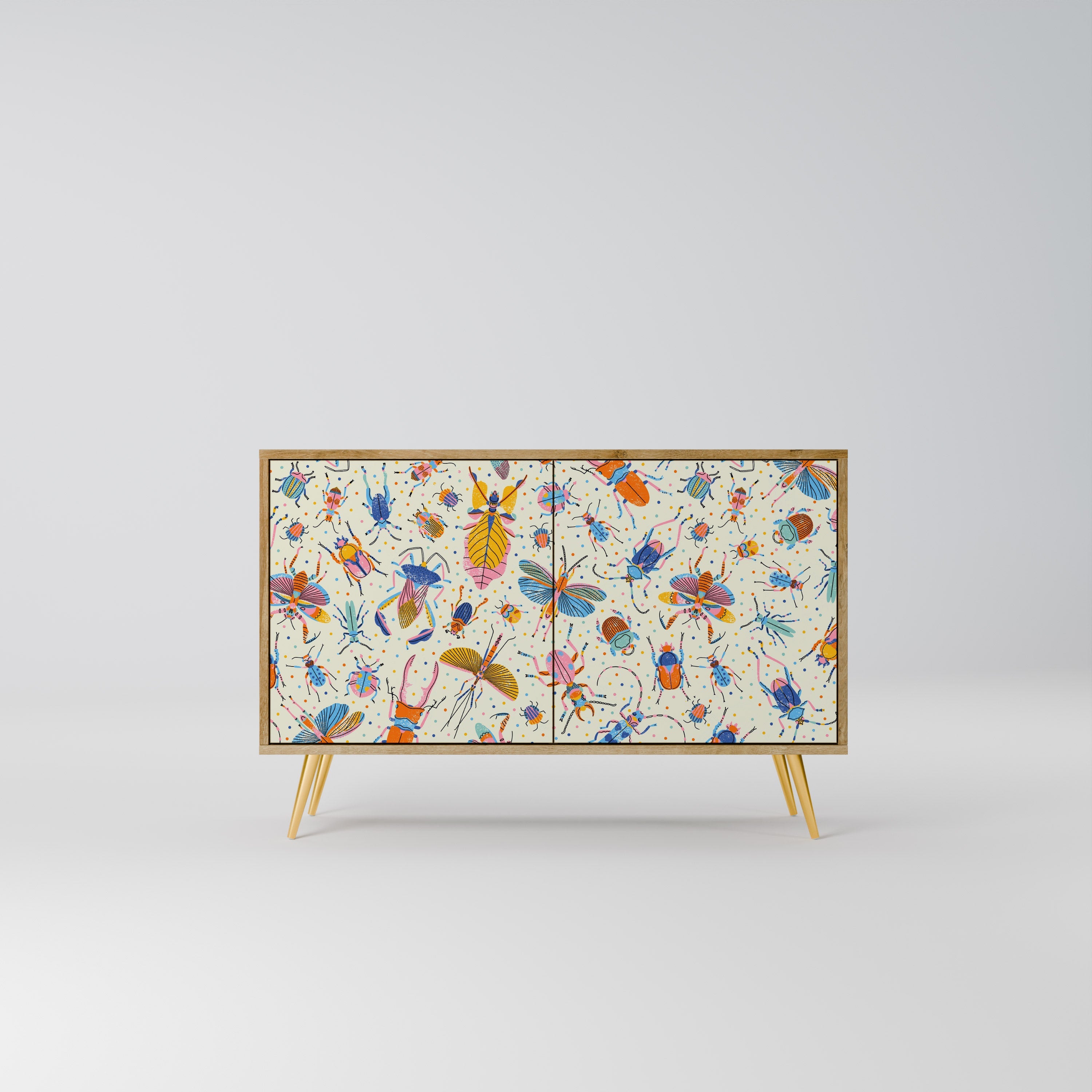 Buffet 2 portes INSECTES COLORÉS effet chêne