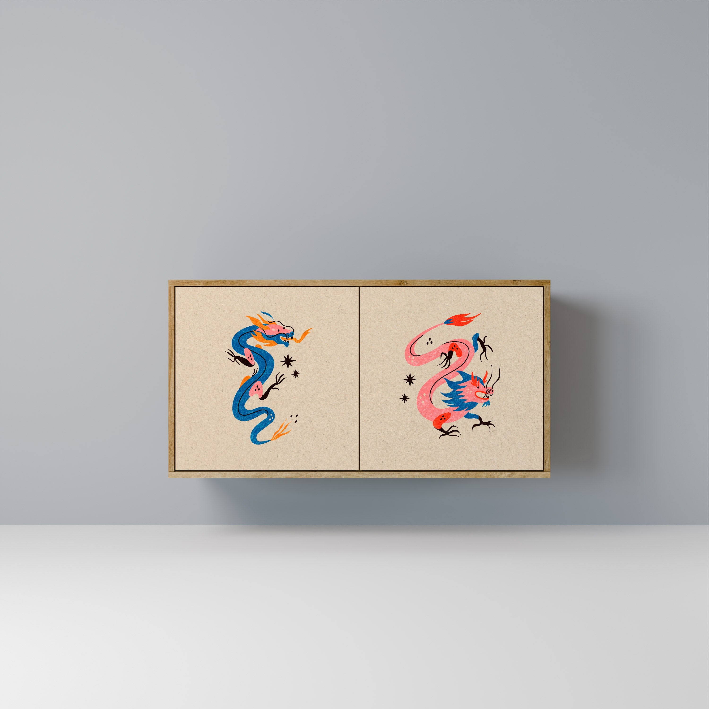 Buffet 2 portes effet chêne CRÉATURES MYTHOLOGIQUES