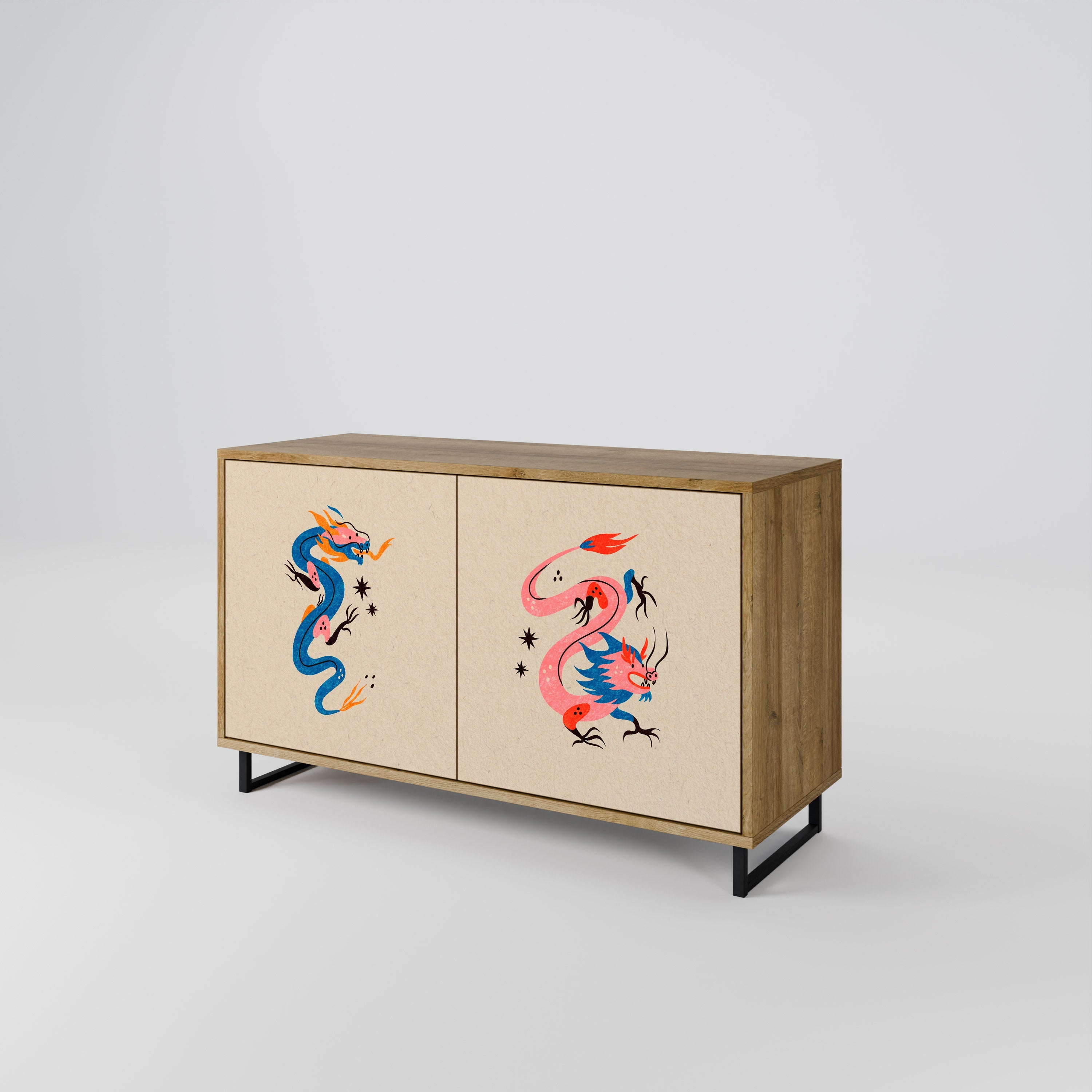 Buffet 2 portes effet chêne CRÉATURES MYTHOLOGIQUES