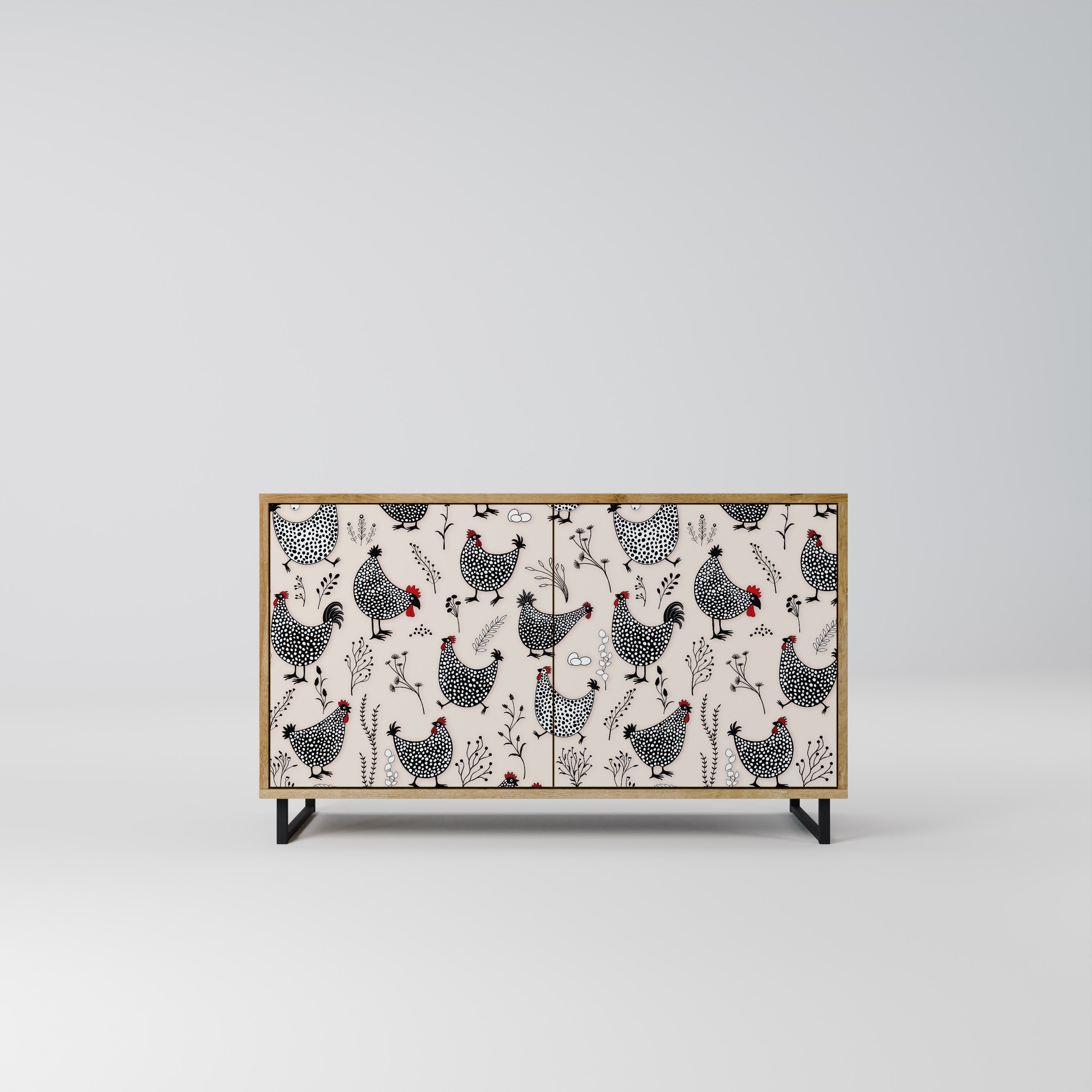 Buffet 2 portes HAPPY HENS effet chêne