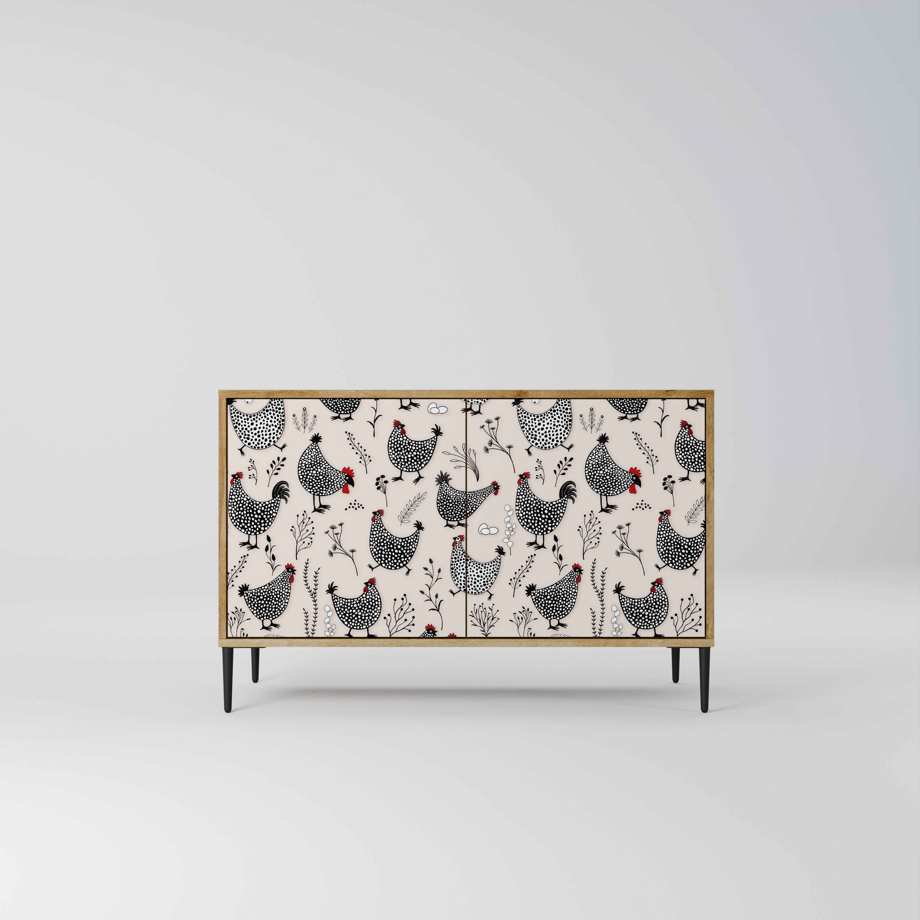 Buffet 2 portes HAPPY HENS effet chêne