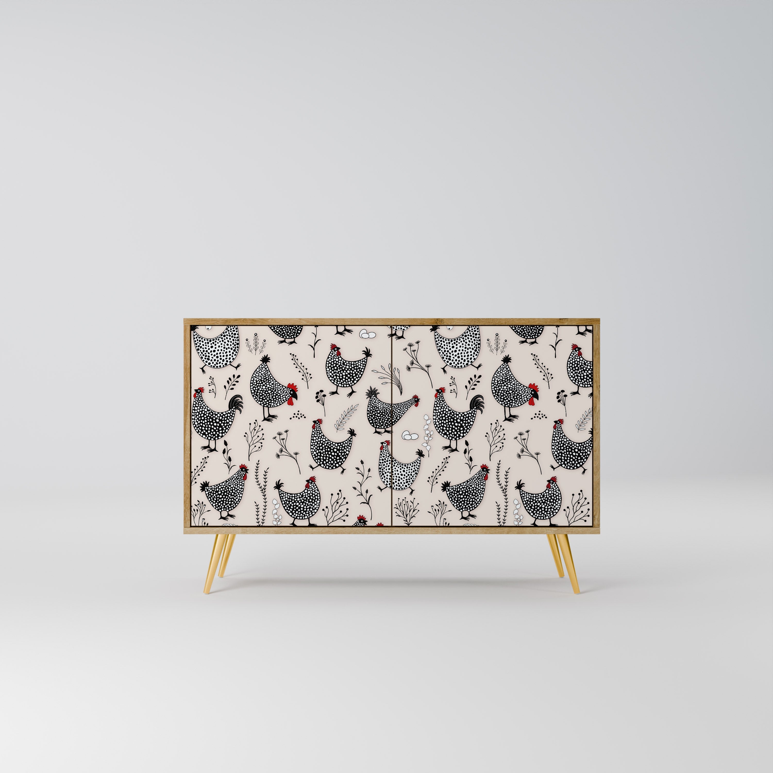 Buffet 2 portes HAPPY HENS effet chêne