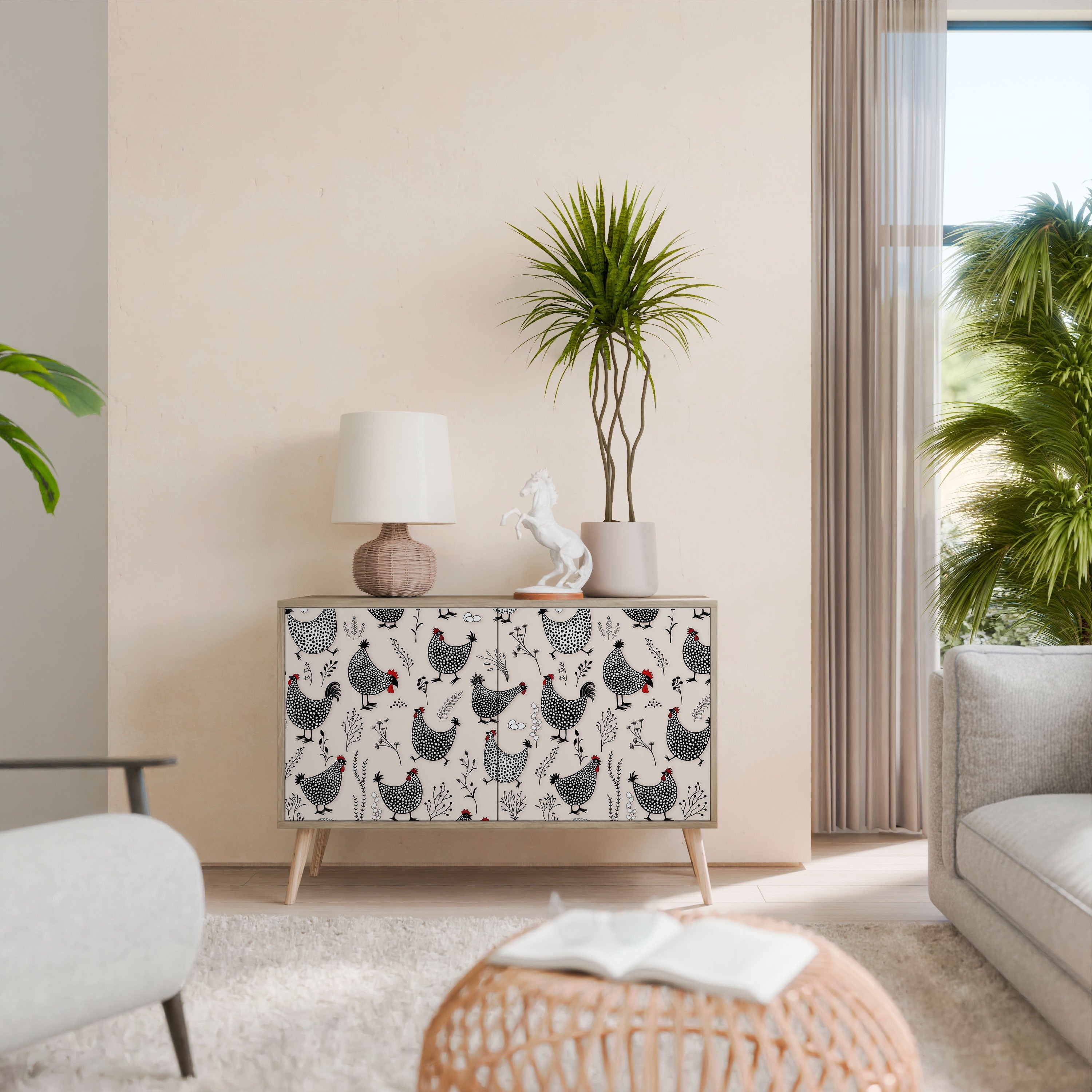 Buffet 2 portes HAPPY HENS effet chêne