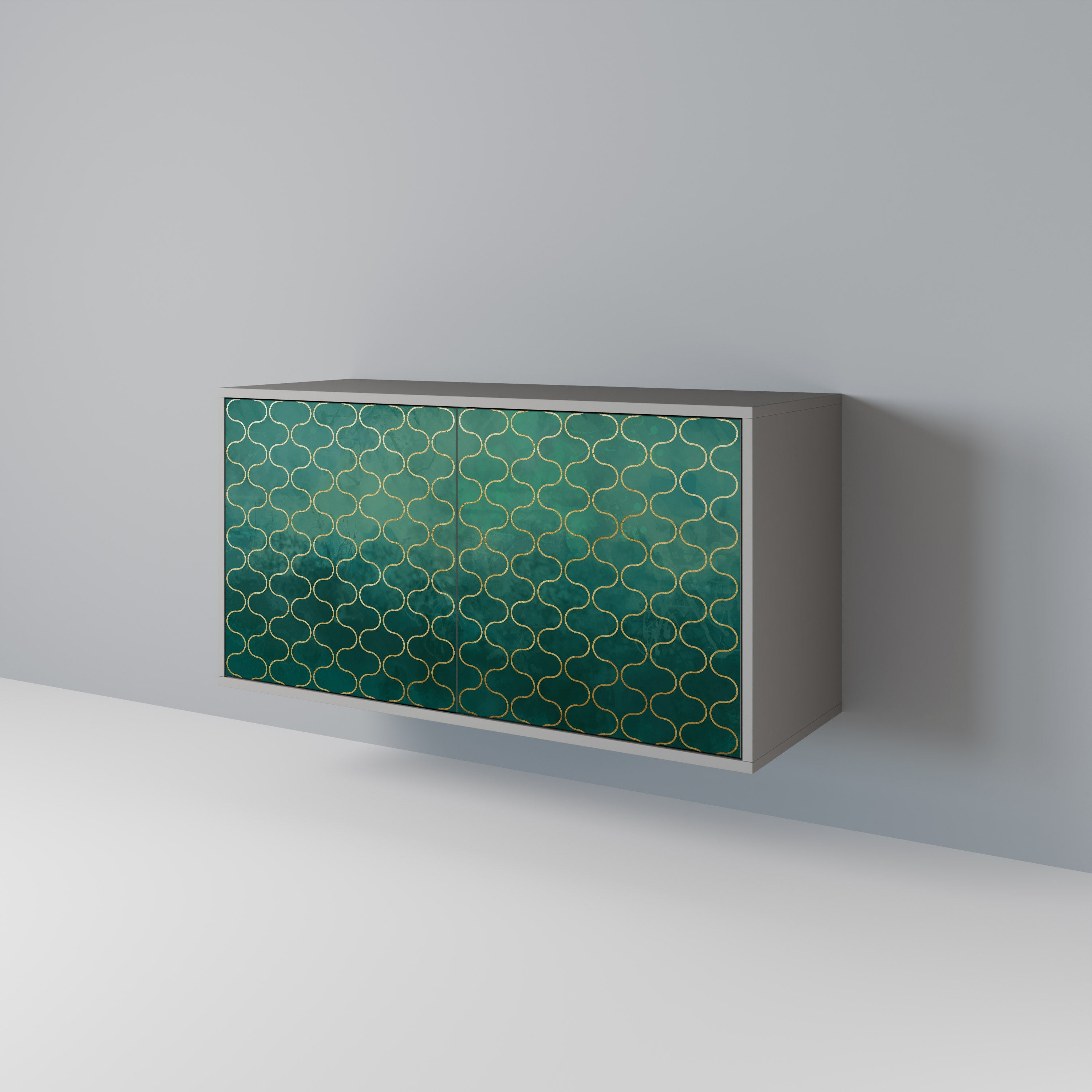 Buffet 2 portes TESSELATED GREENERY, finition grise