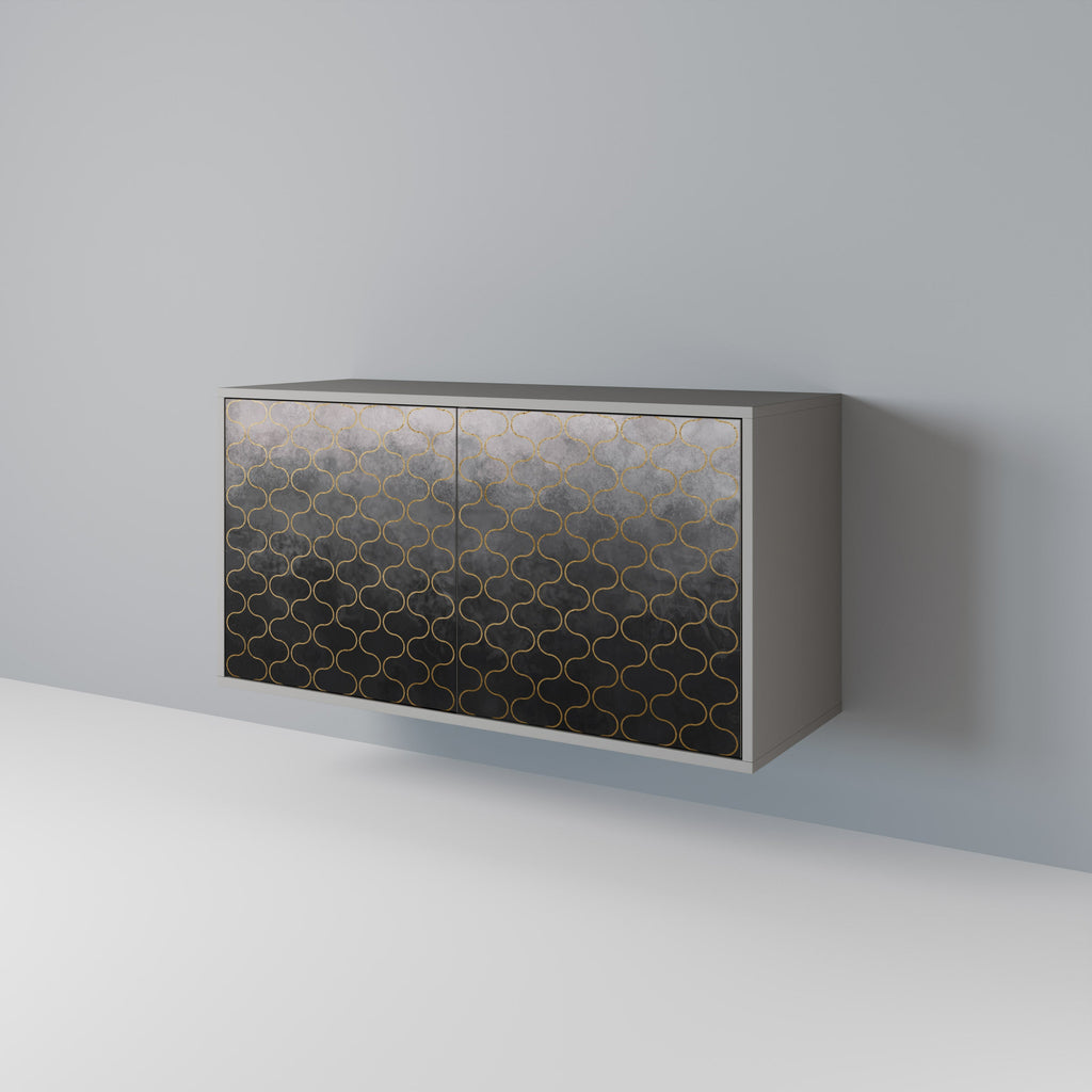 Buffet 2 portes à motif mosaïque grisâtre, finition grise