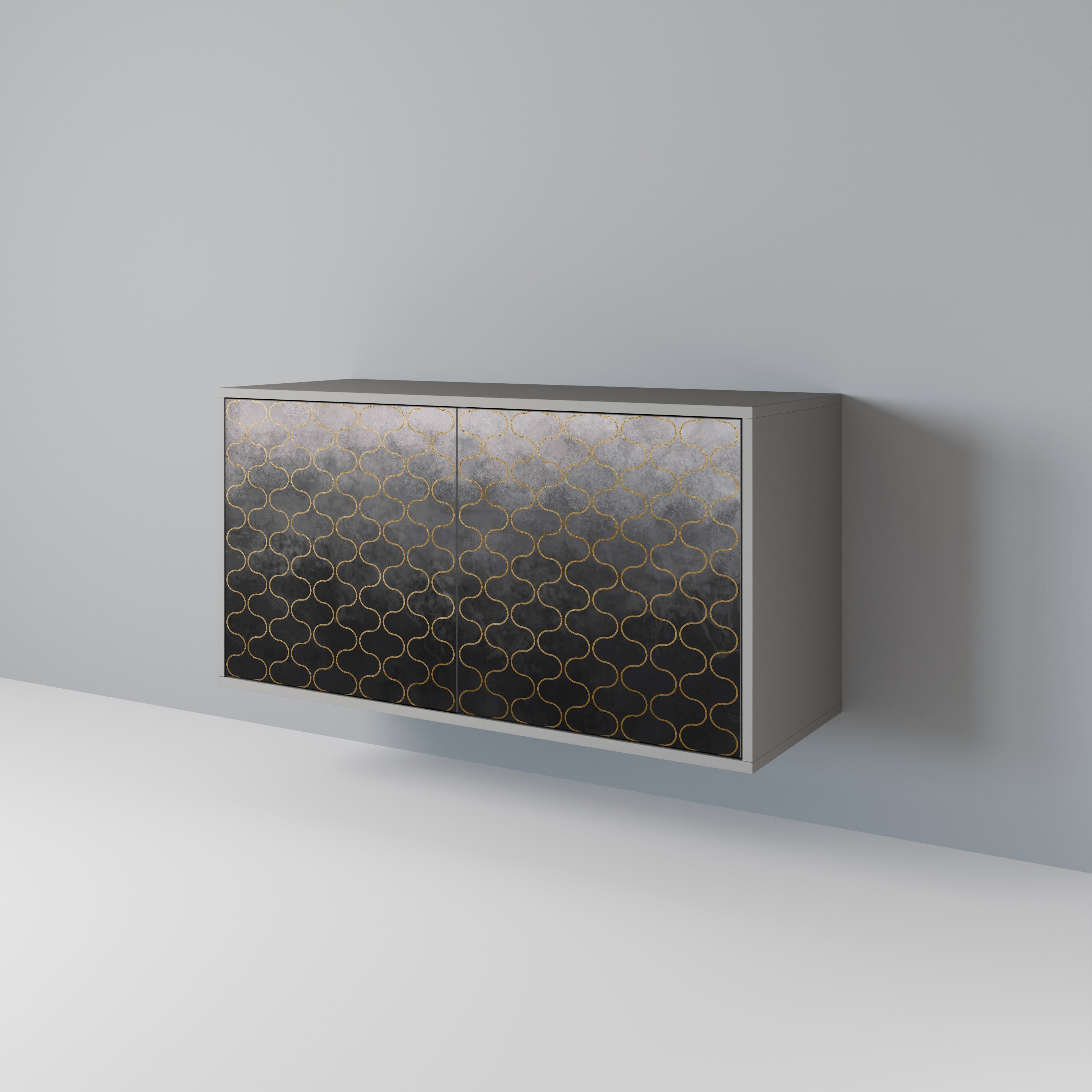 Buffet 2 portes à motif mosaïque grisâtre, finition grise