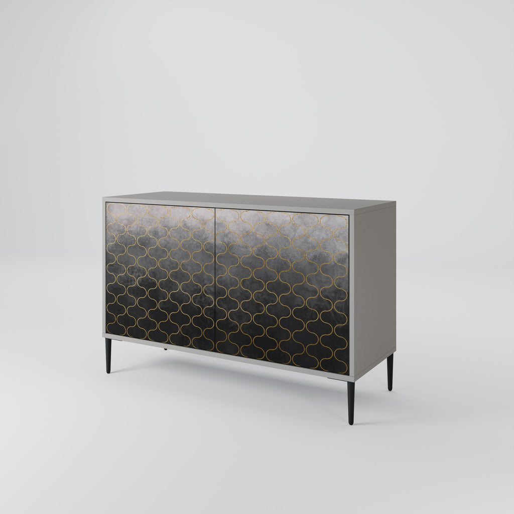 Buffet 2 portes à motif mosaïque grisâtre, finition grise