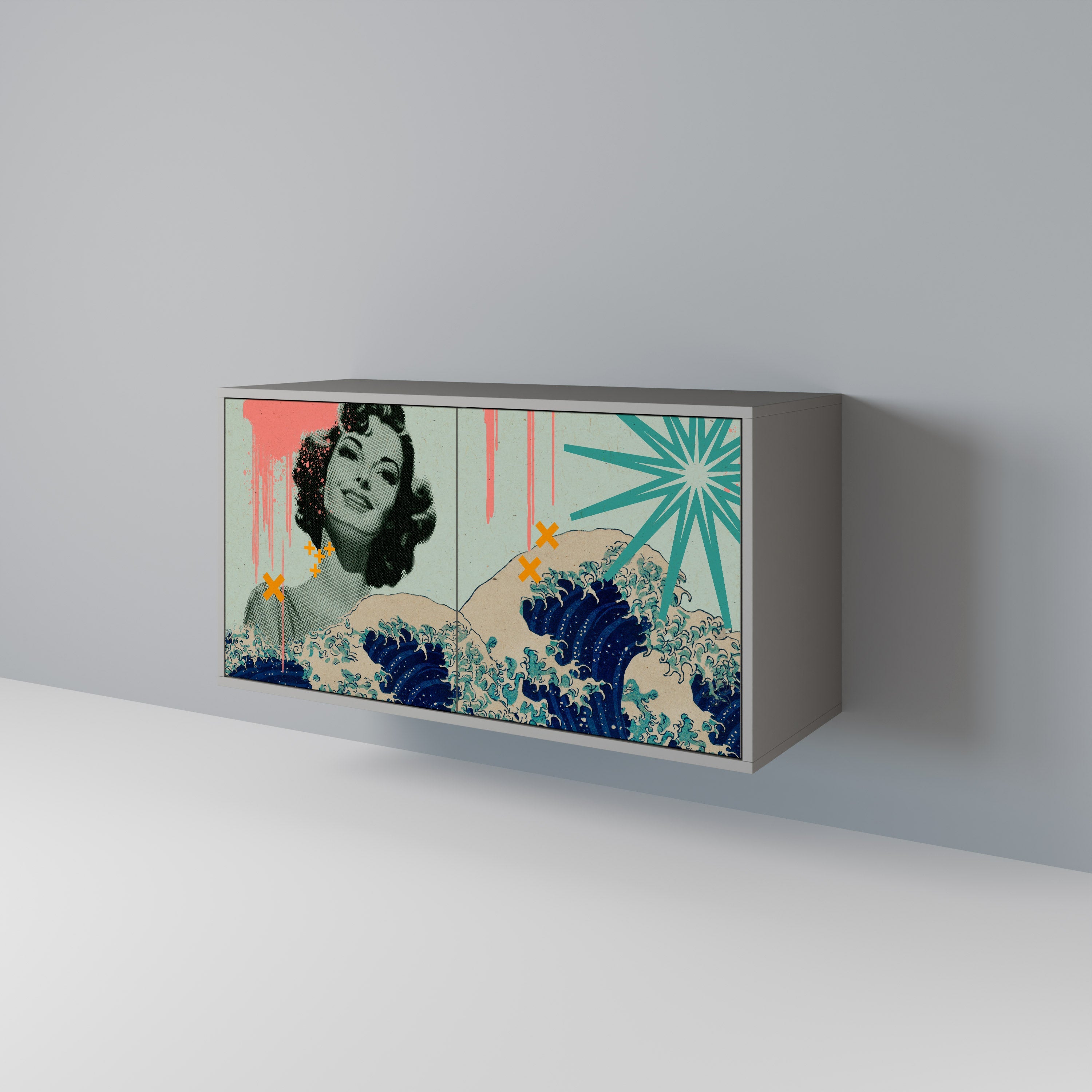 Buffet 2 portes KANAGAWA BEAUTY finition grise