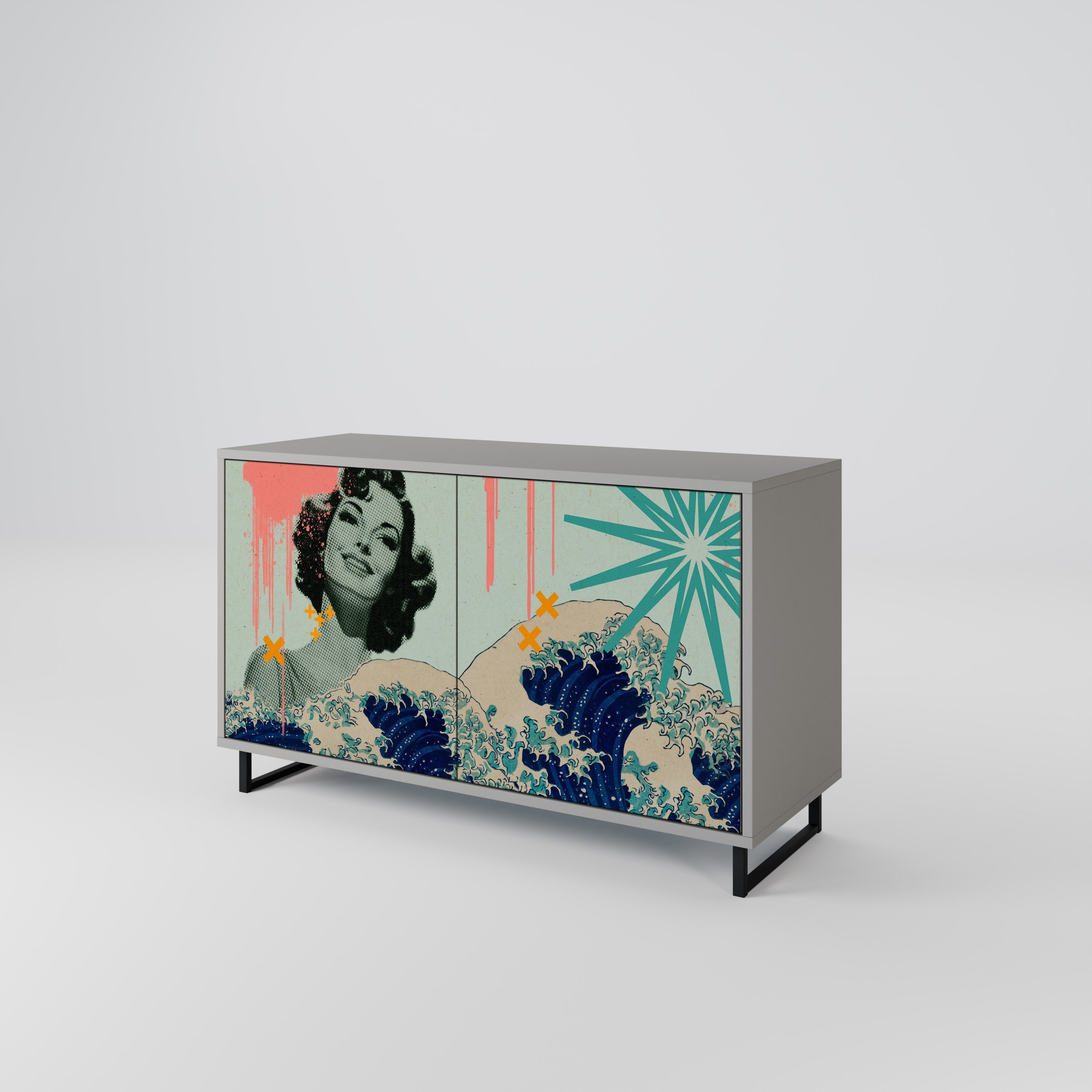 Buffet 2 portes KANAGAWA BEAUTY finition grise