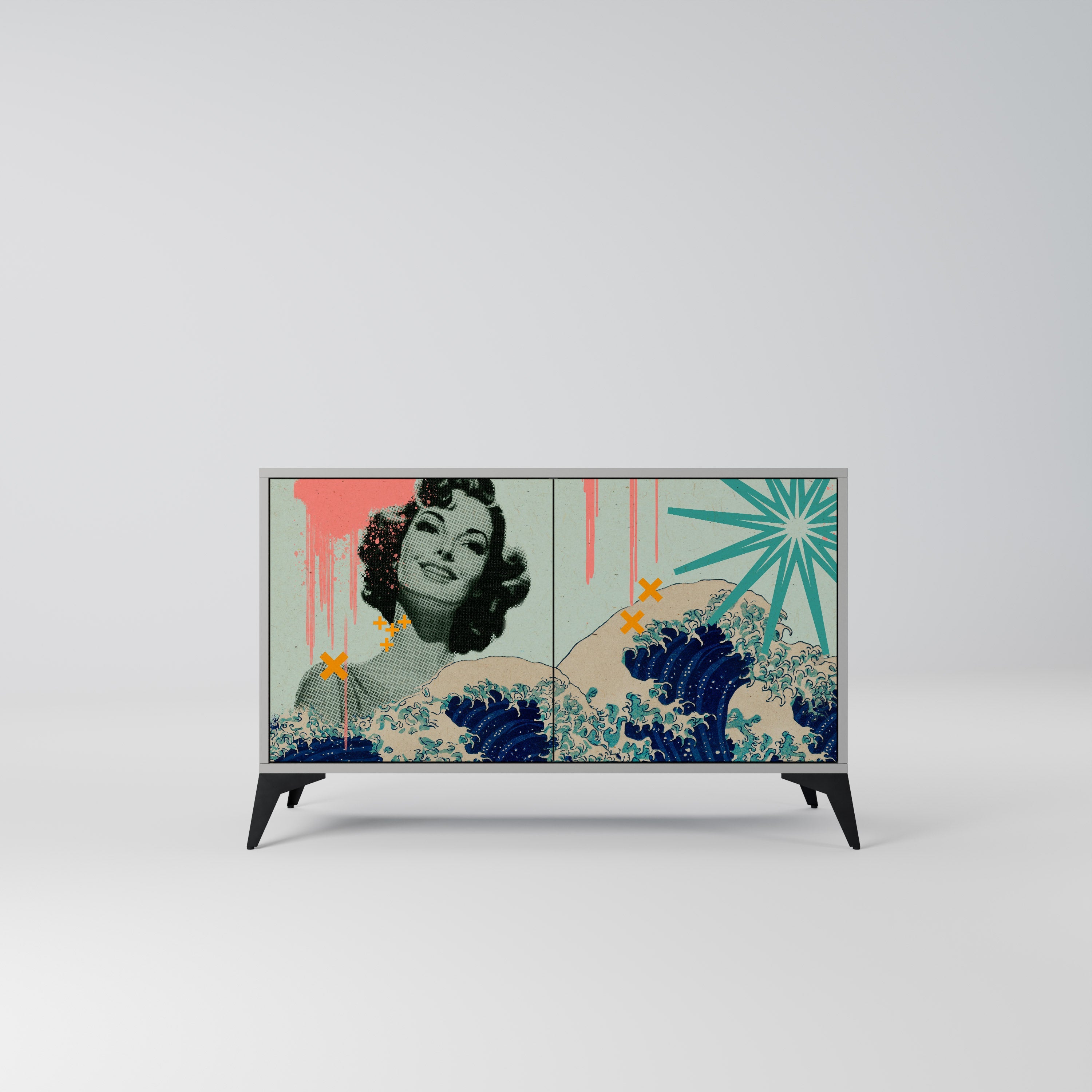 Buffet 2 portes KANAGAWA BEAUTY finition grise