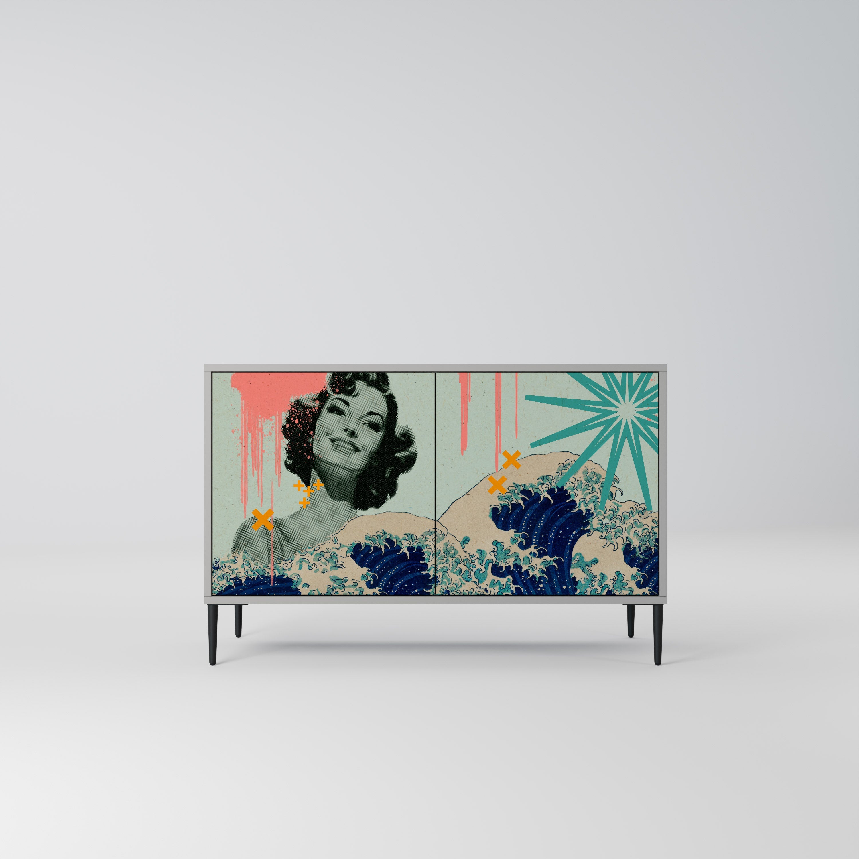 Buffet 2 portes KANAGAWA BEAUTY finition grise