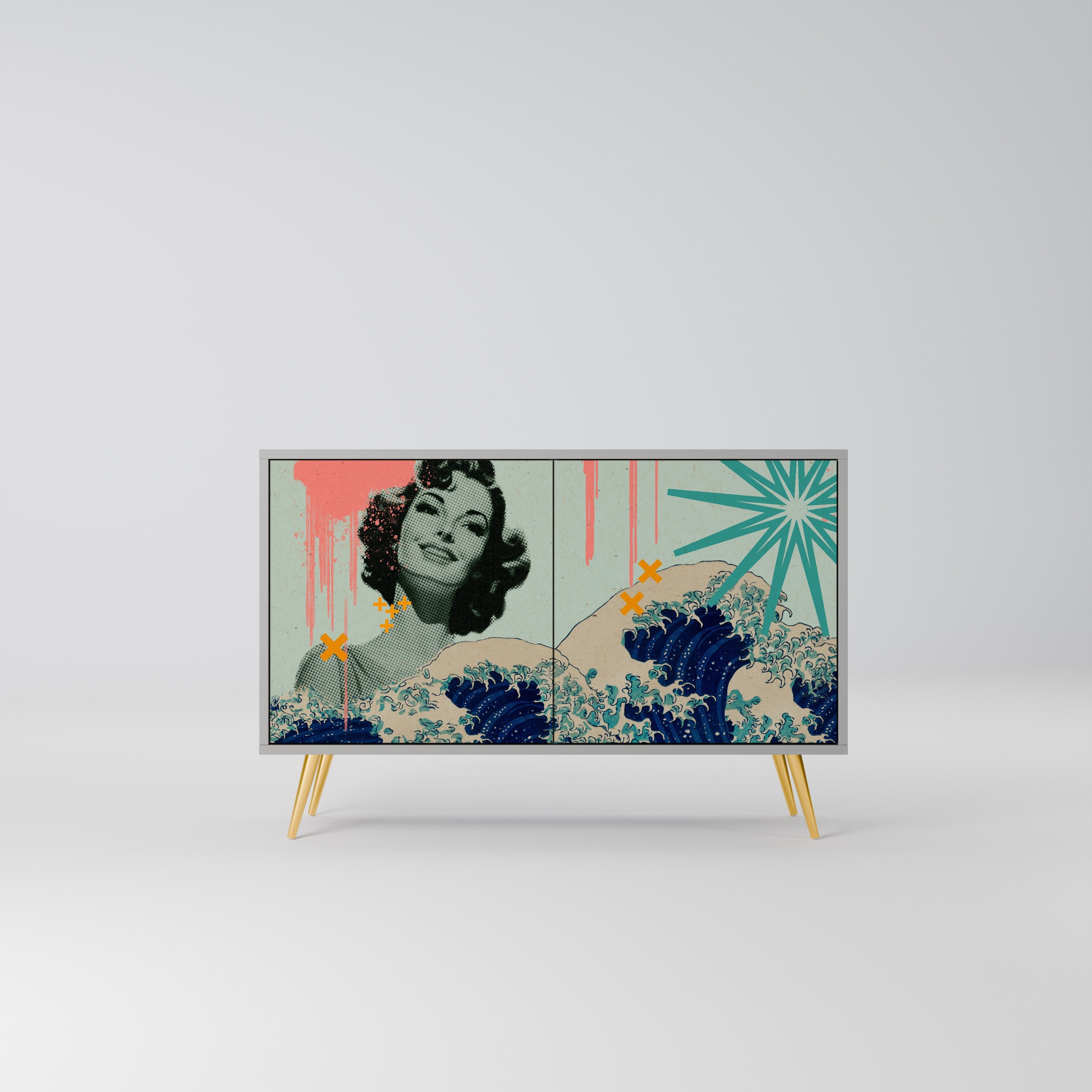 Buffet 2 portes KANAGAWA BEAUTY finition grise