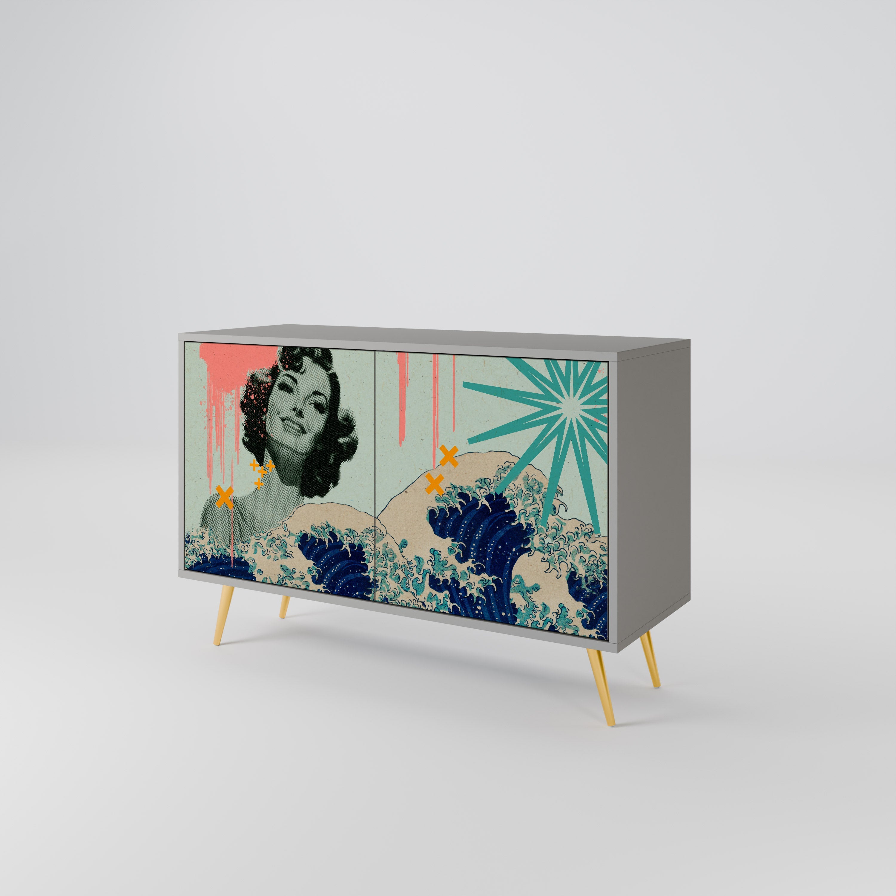 Buffet 2 portes KANAGAWA BEAUTY finition grise