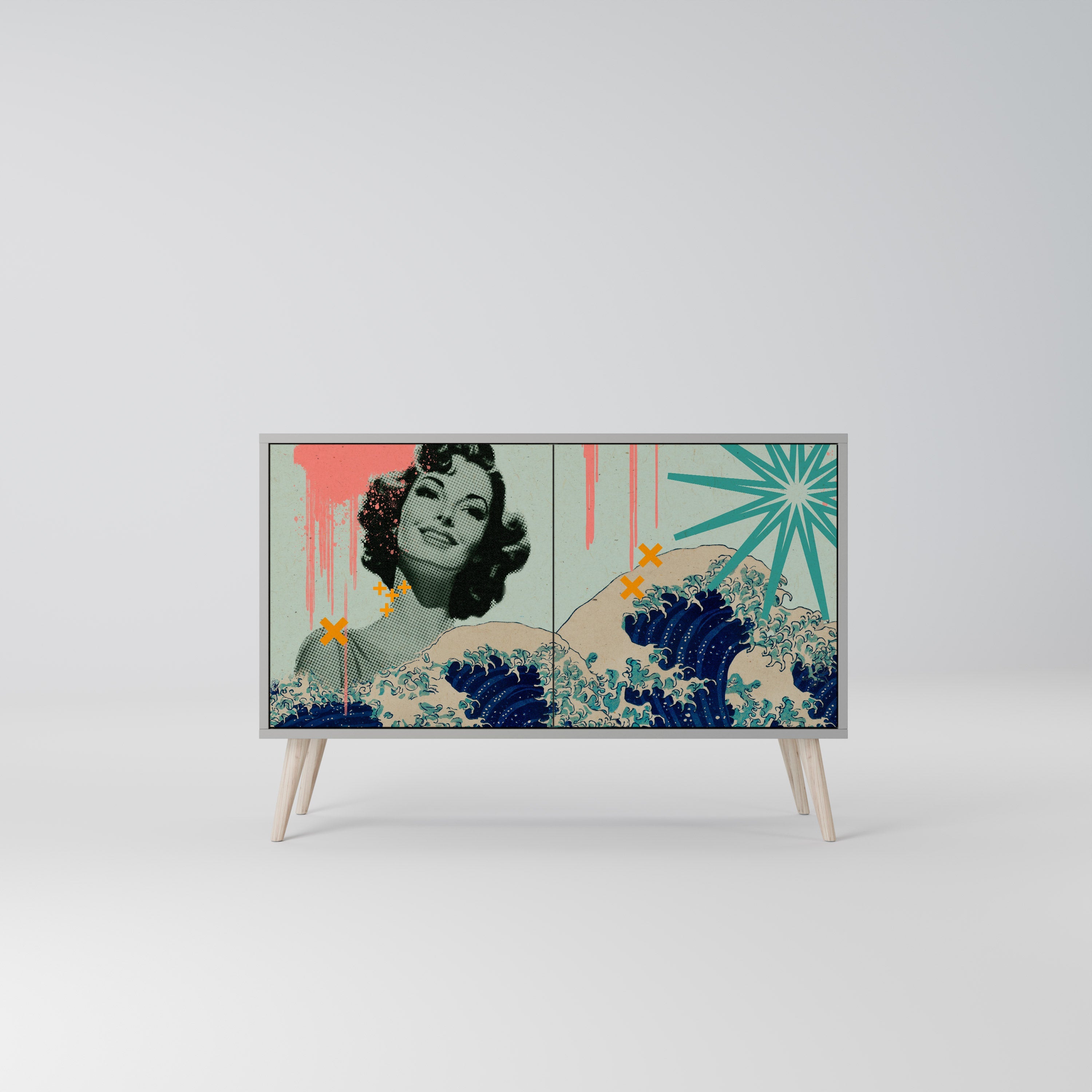 Buffet 2 portes KANAGAWA BEAUTY finition grise