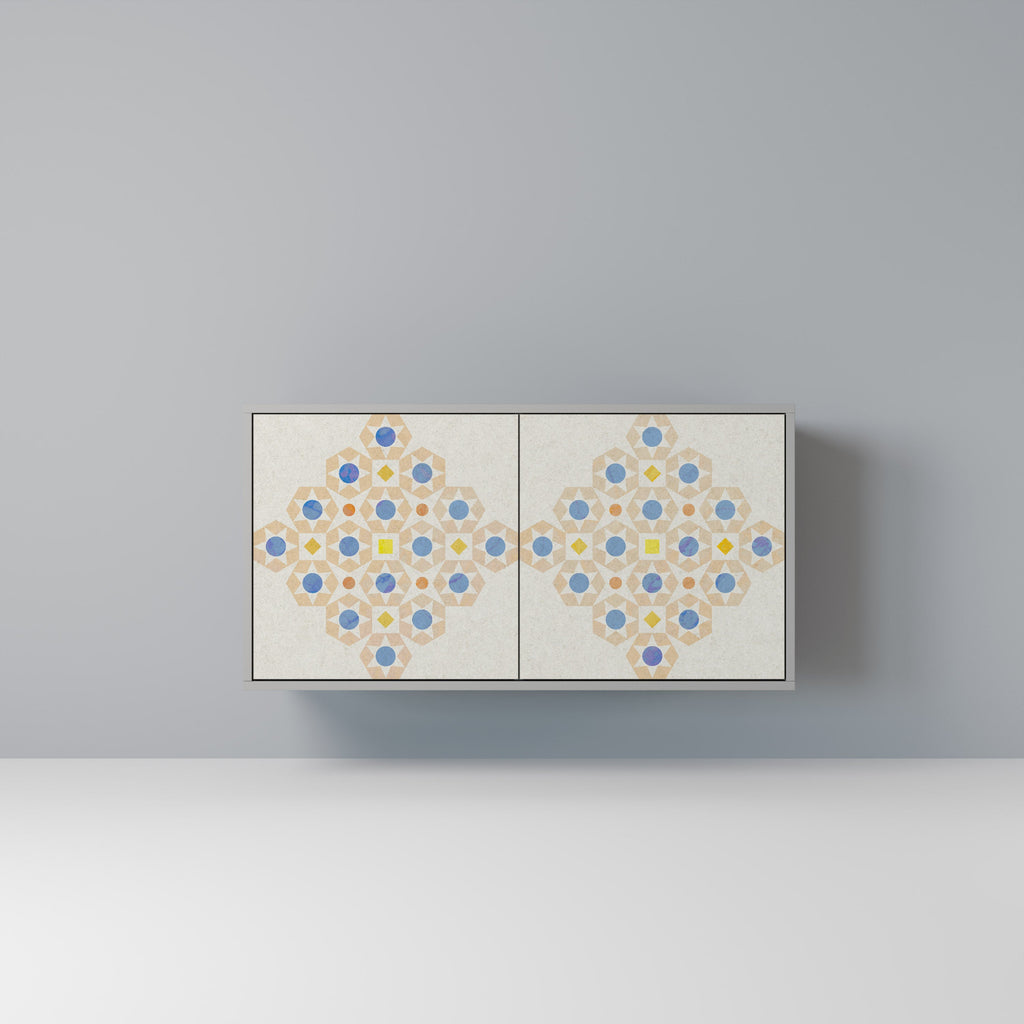 Buffet 2 portes à motifs Prisma, finition grise