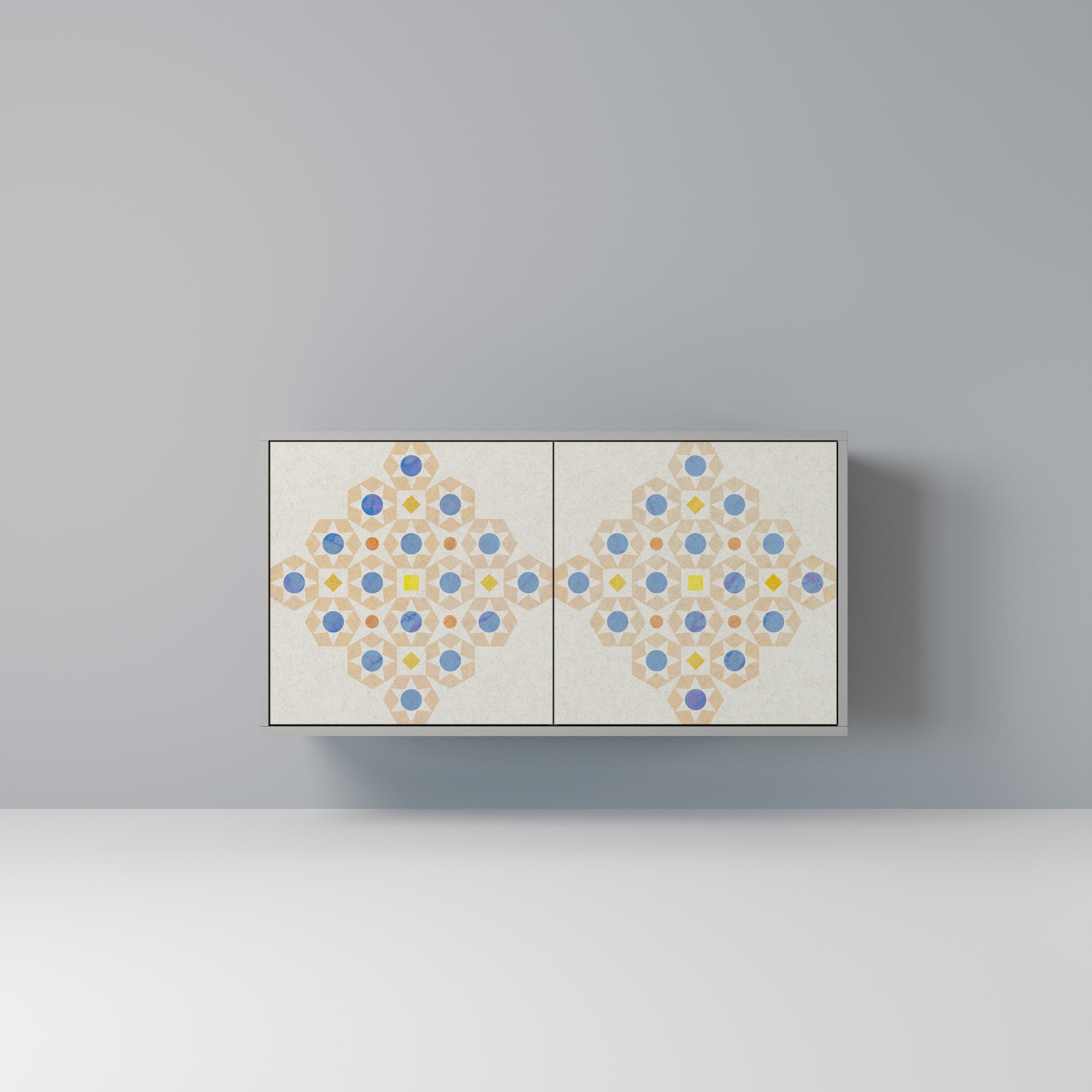 Buffet 2 portes à motifs Prisma, finition grise