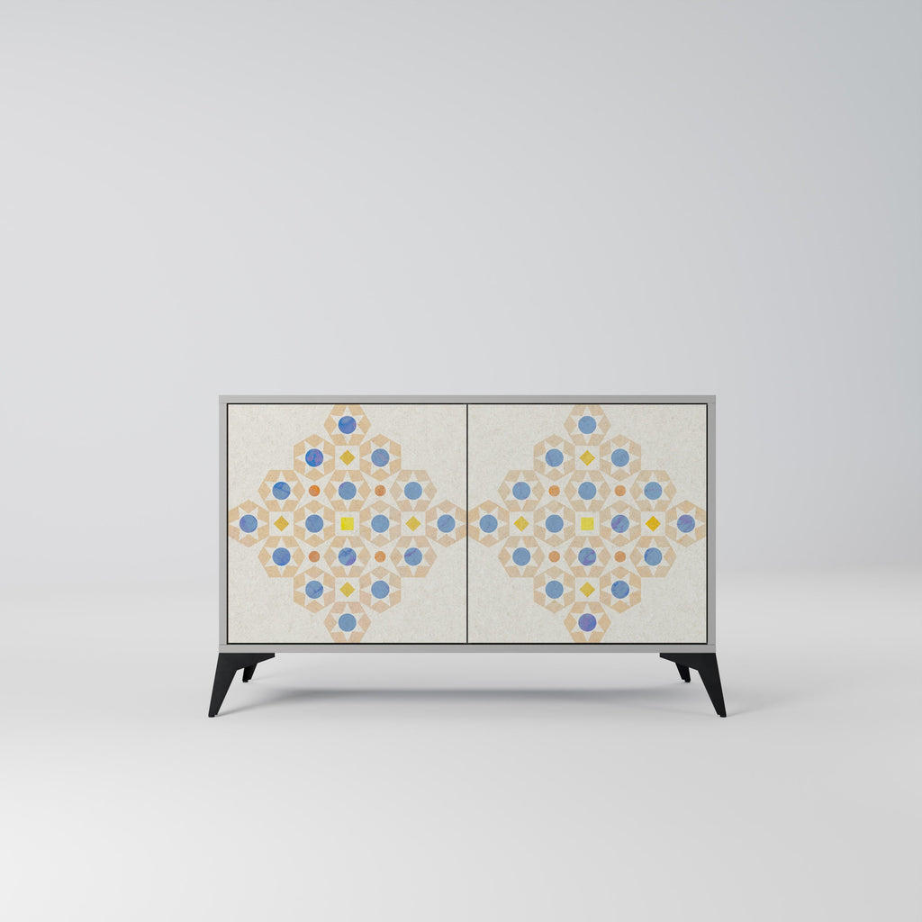 Buffet 2 portes à motifs Prisma, finition grise