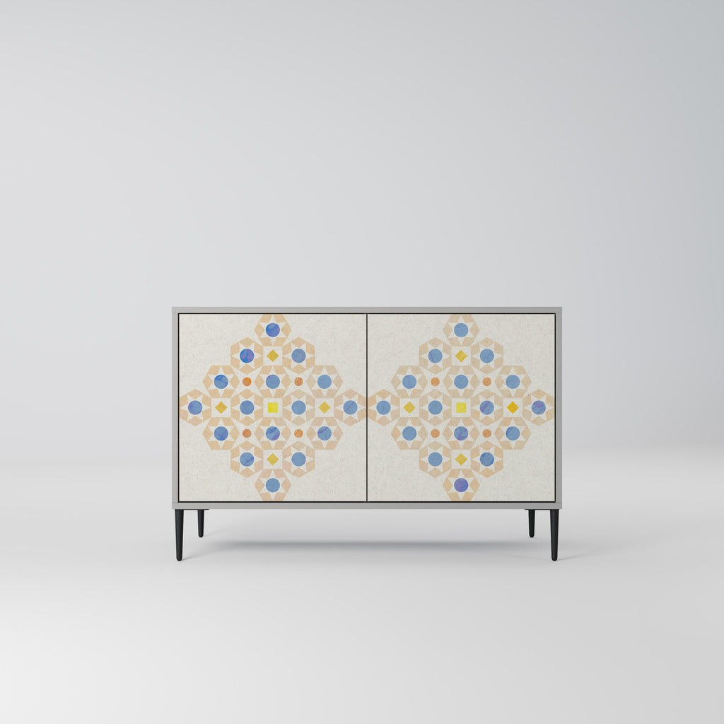 Buffet 2 portes à motifs Prisma, finition grise