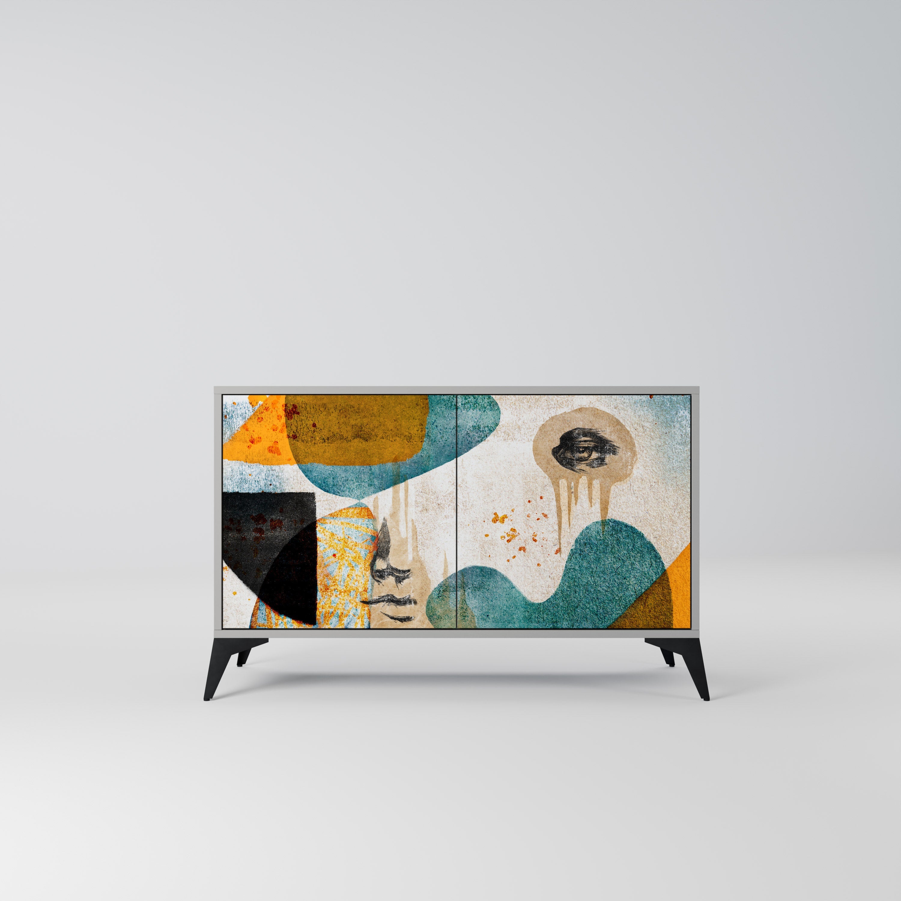 Buffet 2 portes ABSTRACT FACES, finition grise