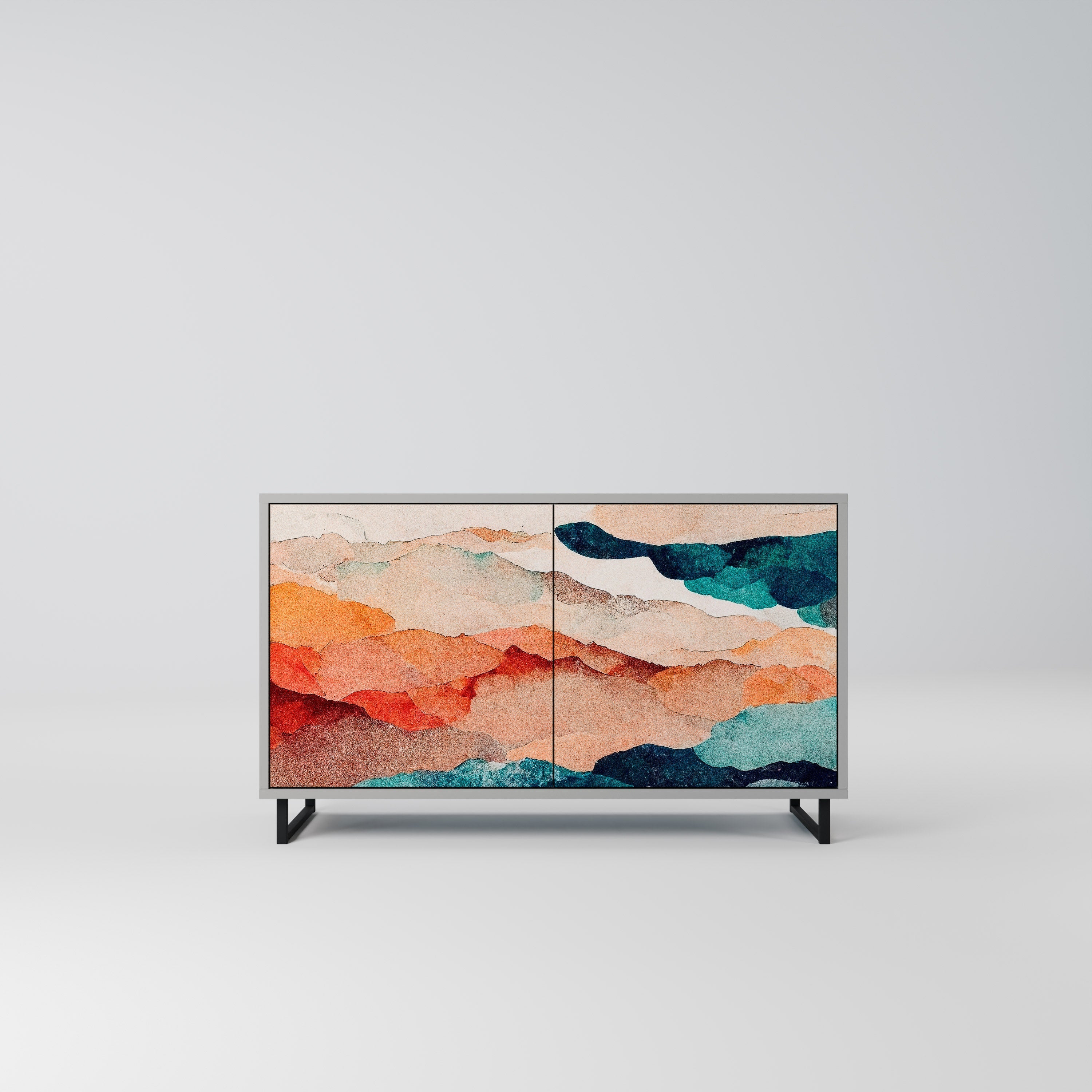 Buffet 2 portes ABSTRAIT PAYSAGE en finition grise