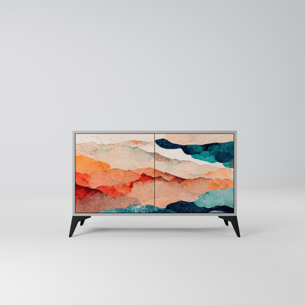 Buffet 2 portes ABSTRAIT PAYSAGE en finition grise