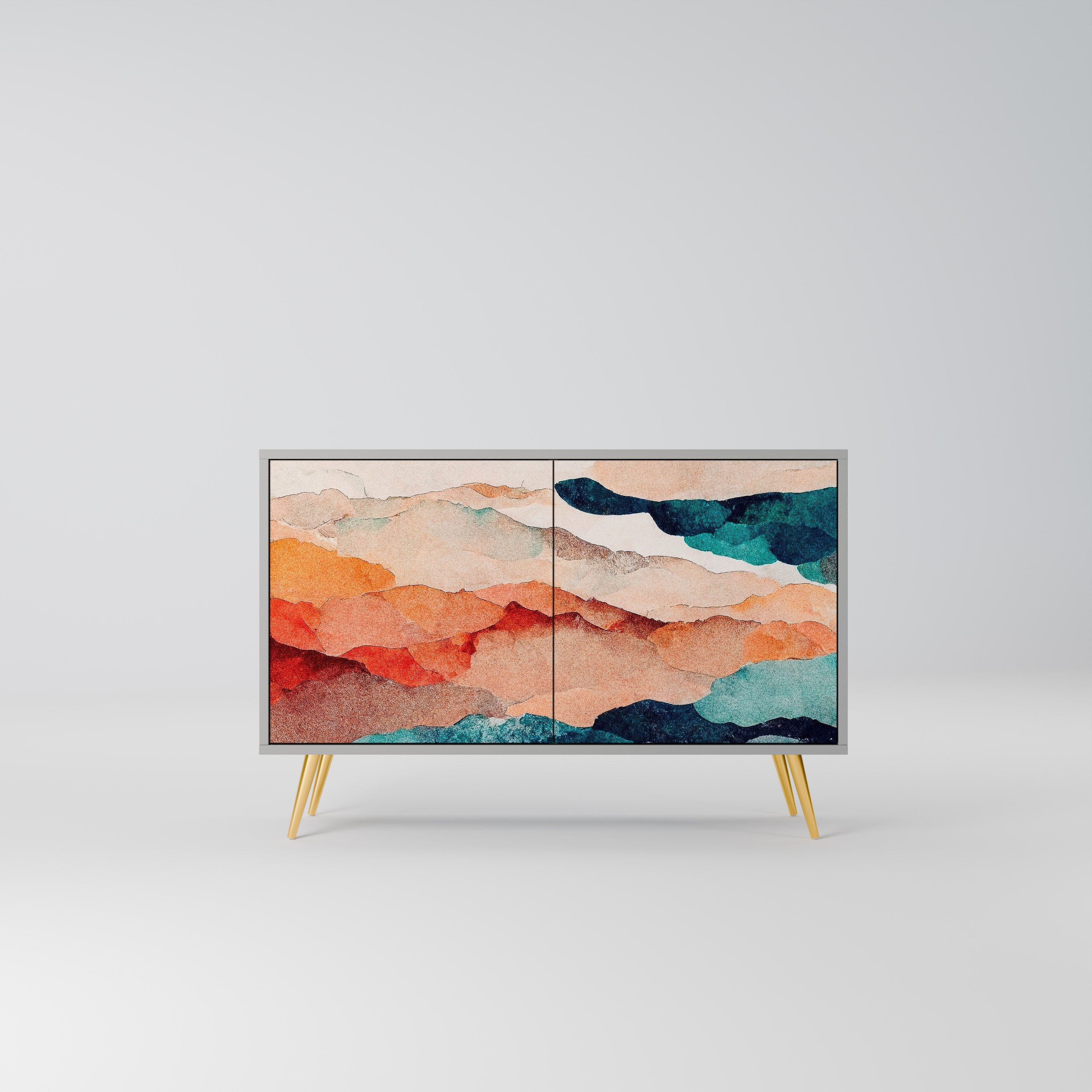 Buffet 2 portes ABSTRAIT PAYSAGE en finition grise