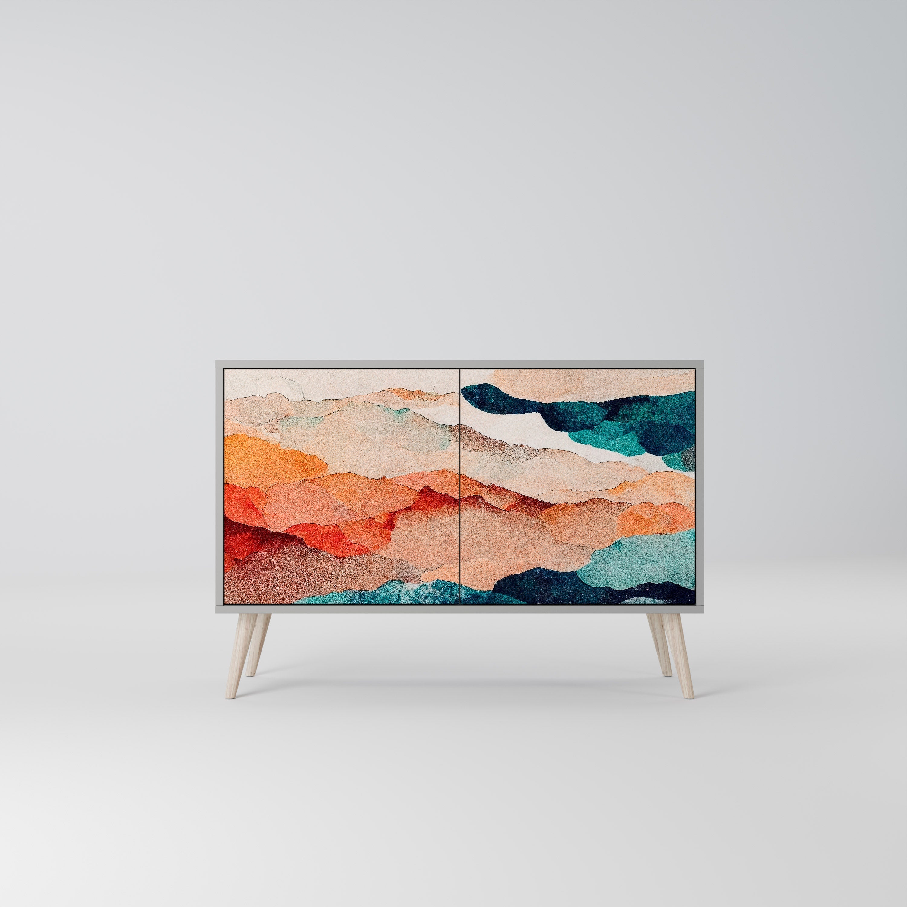 Buffet 2 portes ABSTRAIT PAYSAGE en finition grise