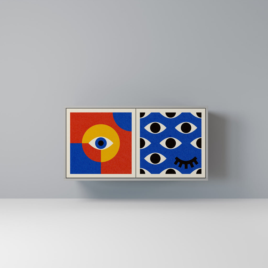 Buffet 2 portes GEOMETRIC EYES finition grise