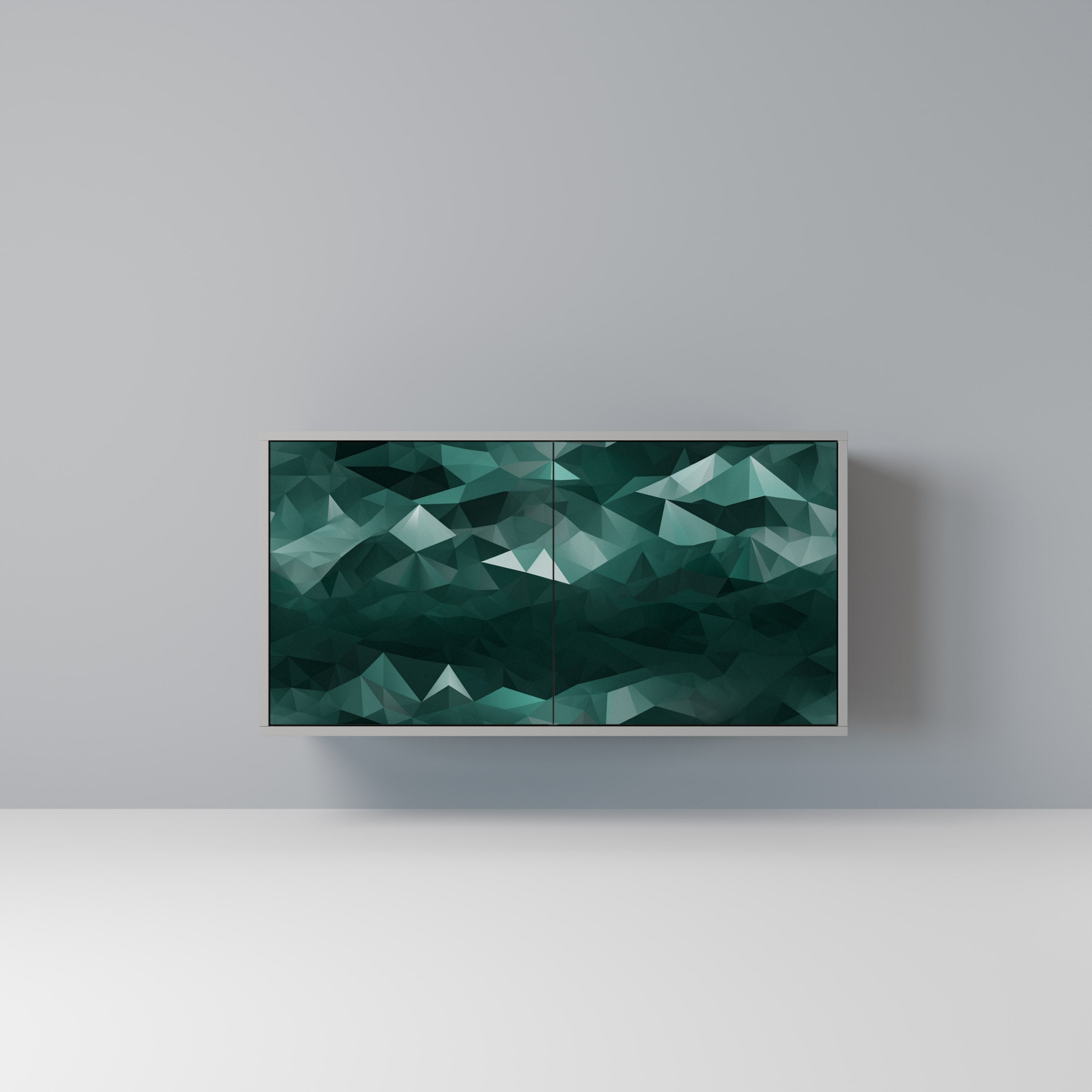 Buffet flottant polygonal à 2 portes, finition grise