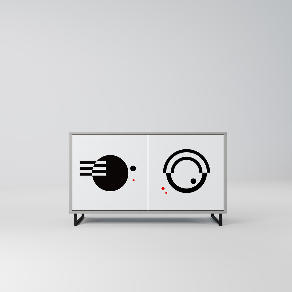 Buffet 2 portes noir et blanc en finition grise