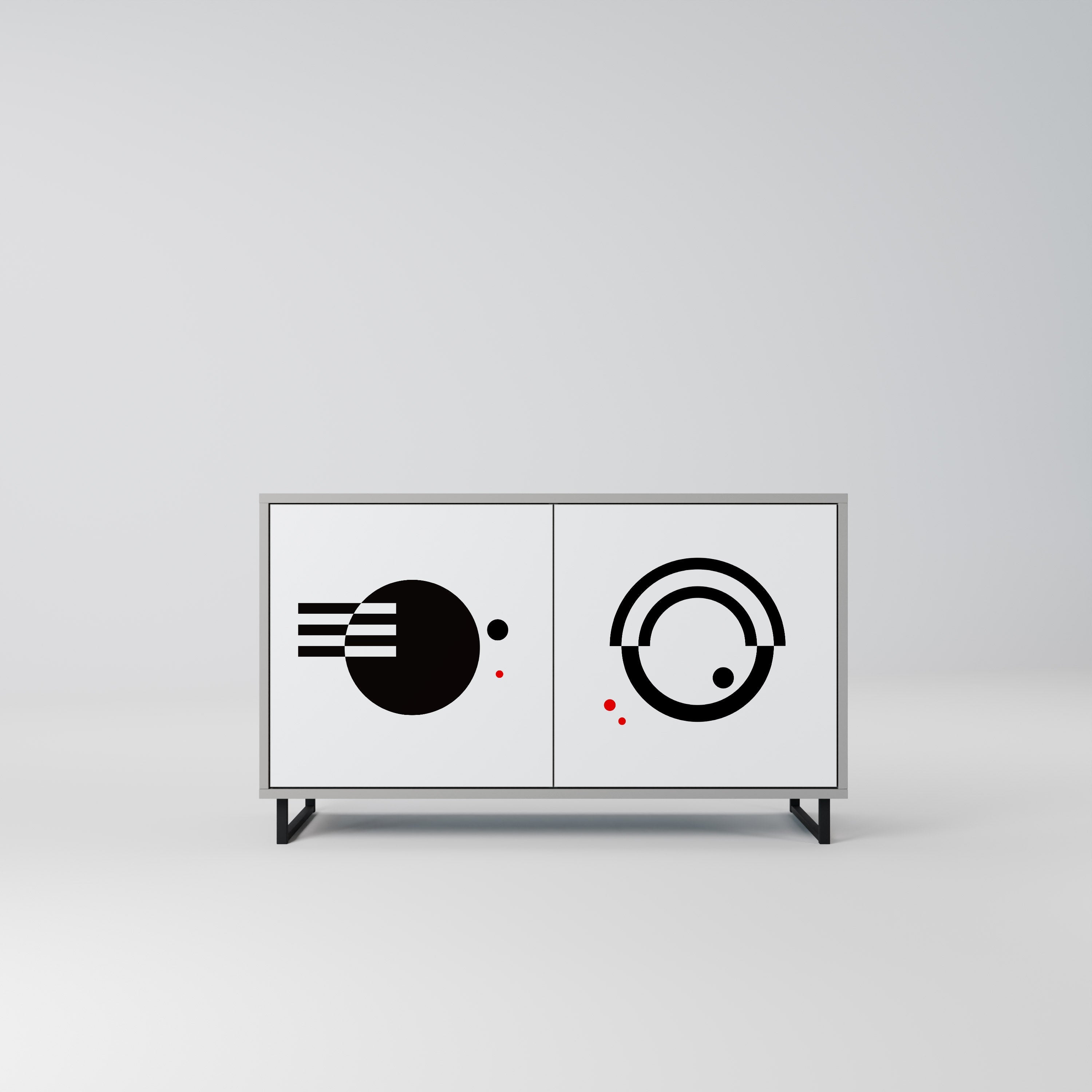 Buffet 2 portes noir et blanc en finition grise