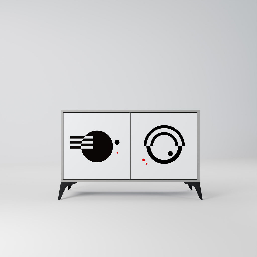 Buffet 2 portes noir et blanc en finition grise