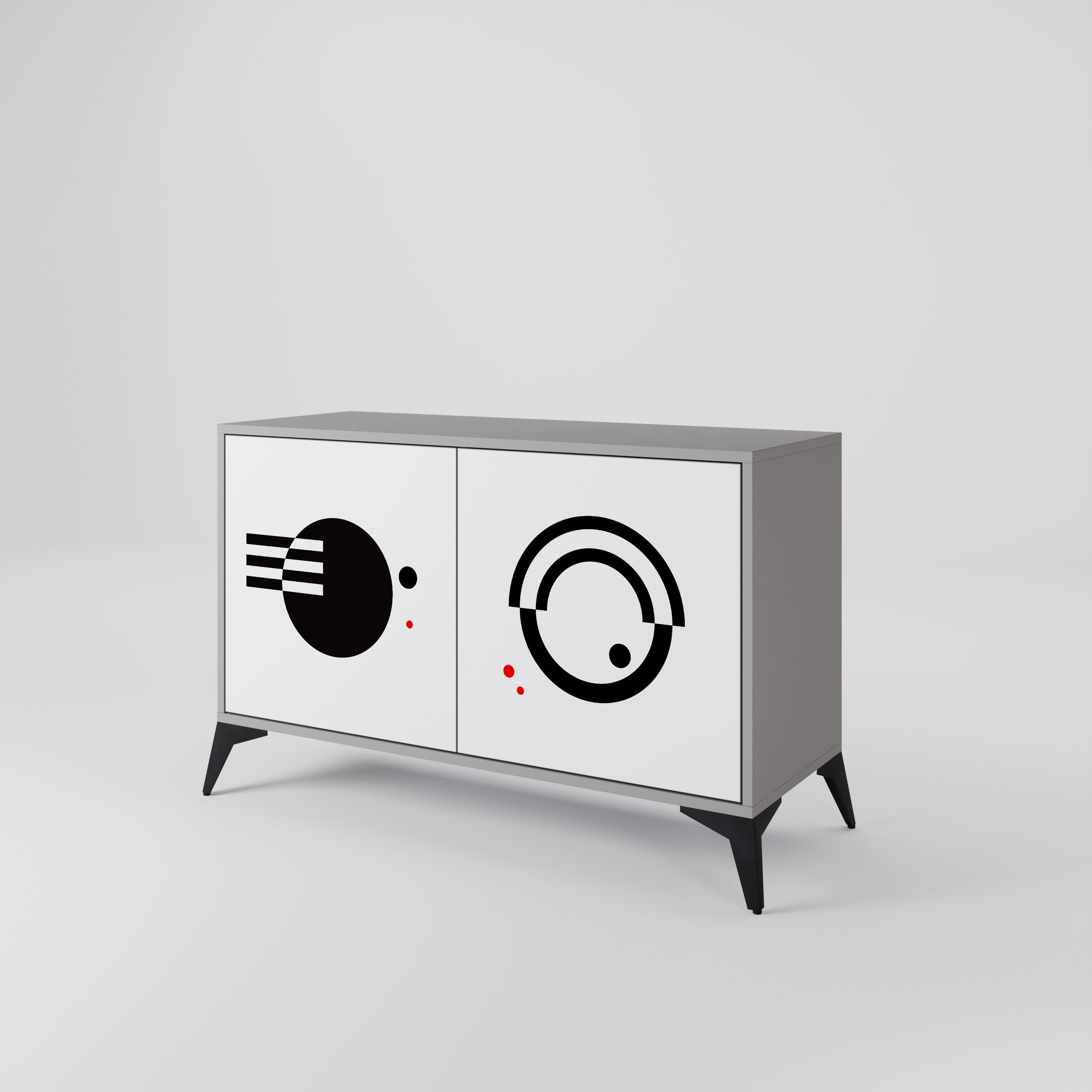 Buffet 2 portes noir et blanc en finition grise