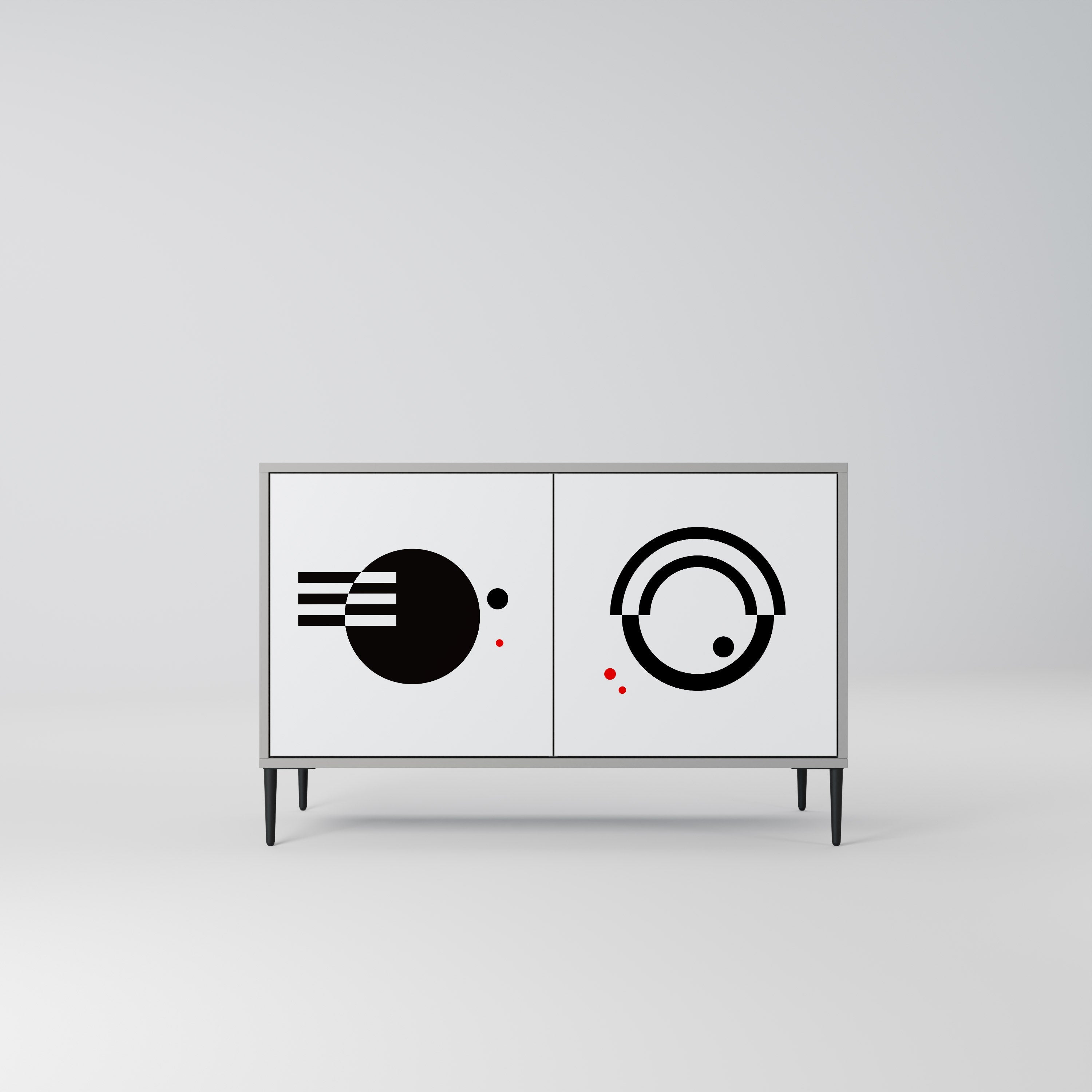 Buffet 2 portes noir et blanc en finition grise