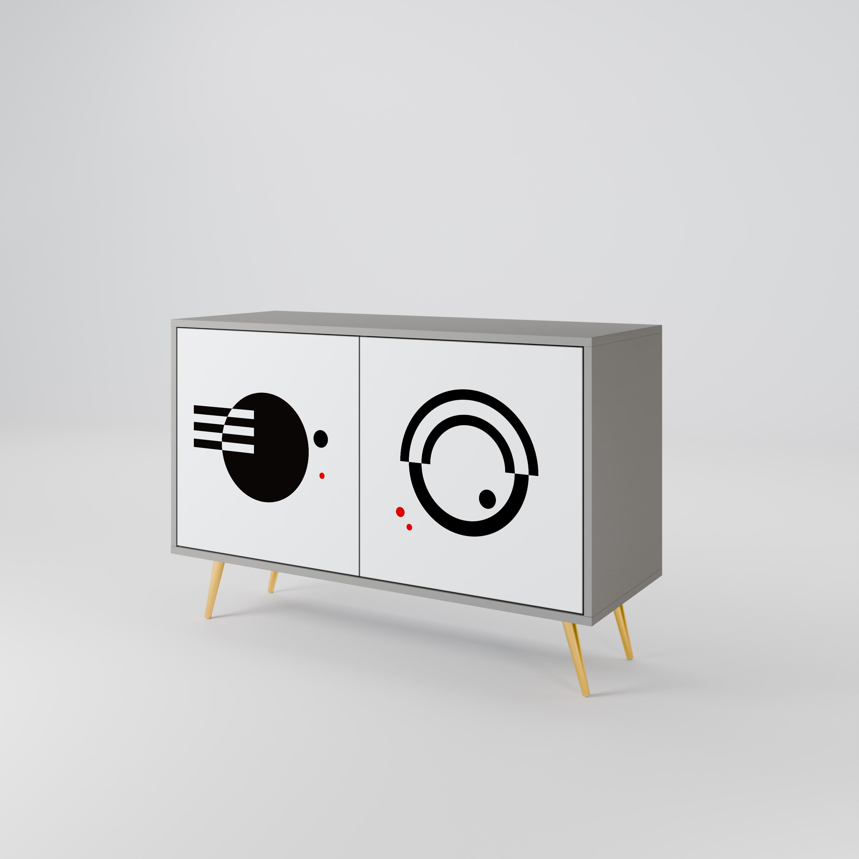 Buffet 2 portes noir et blanc en finition grise