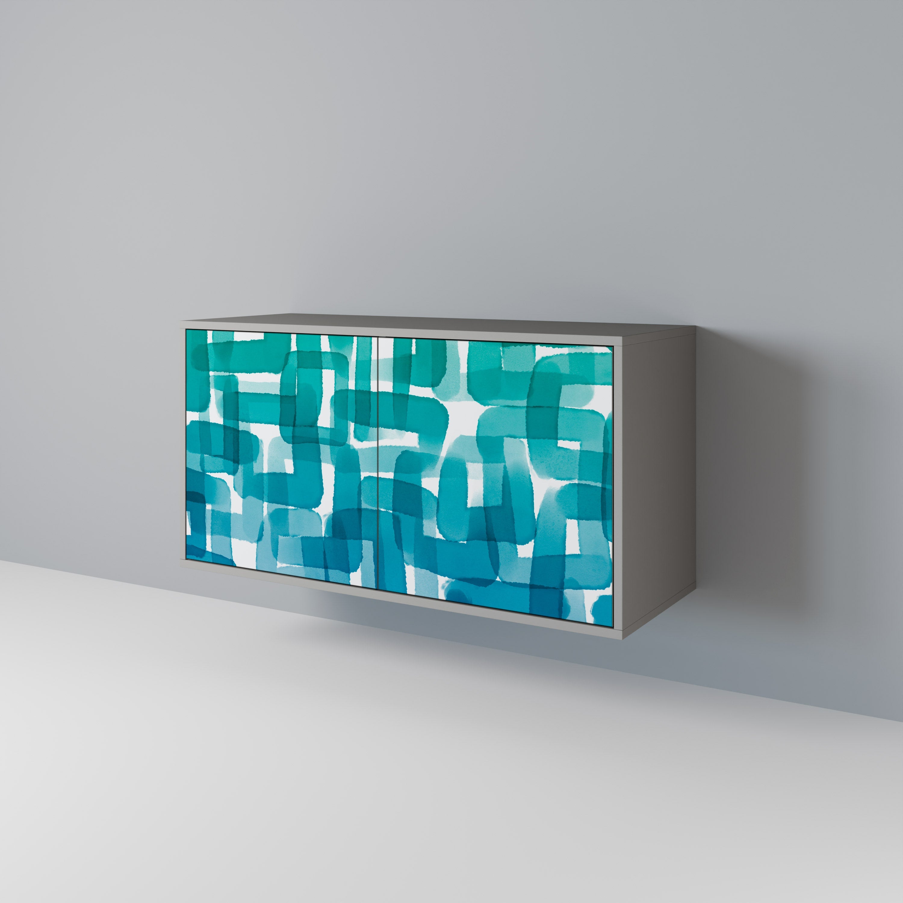 Buffet 2 portes TURQUOISE RECTANGLES finition grise