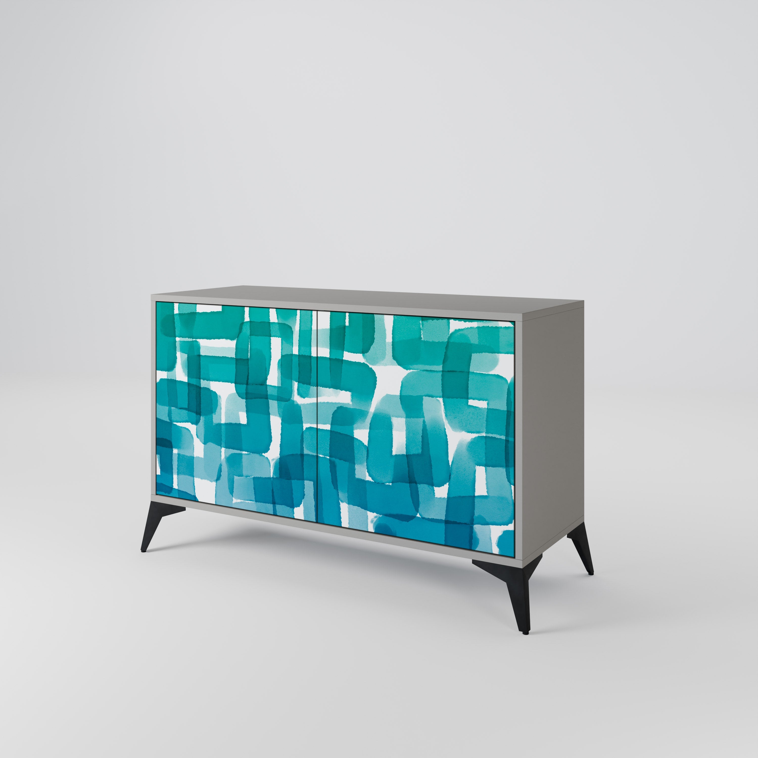 Buffet 2 portes TURQUOISE RECTANGLES finition grise