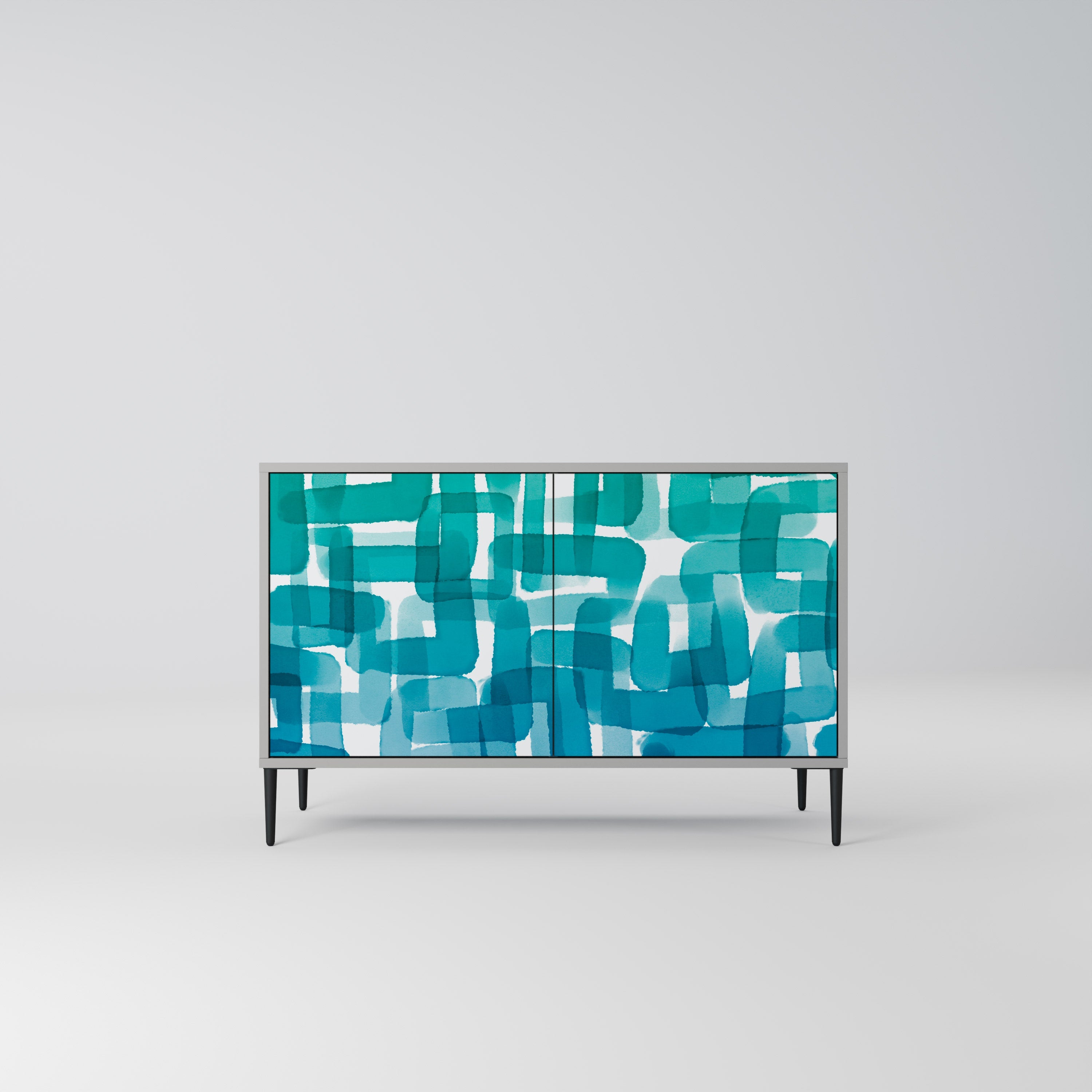 Buffet 2 portes TURQUOISE RECTANGLES finition grise