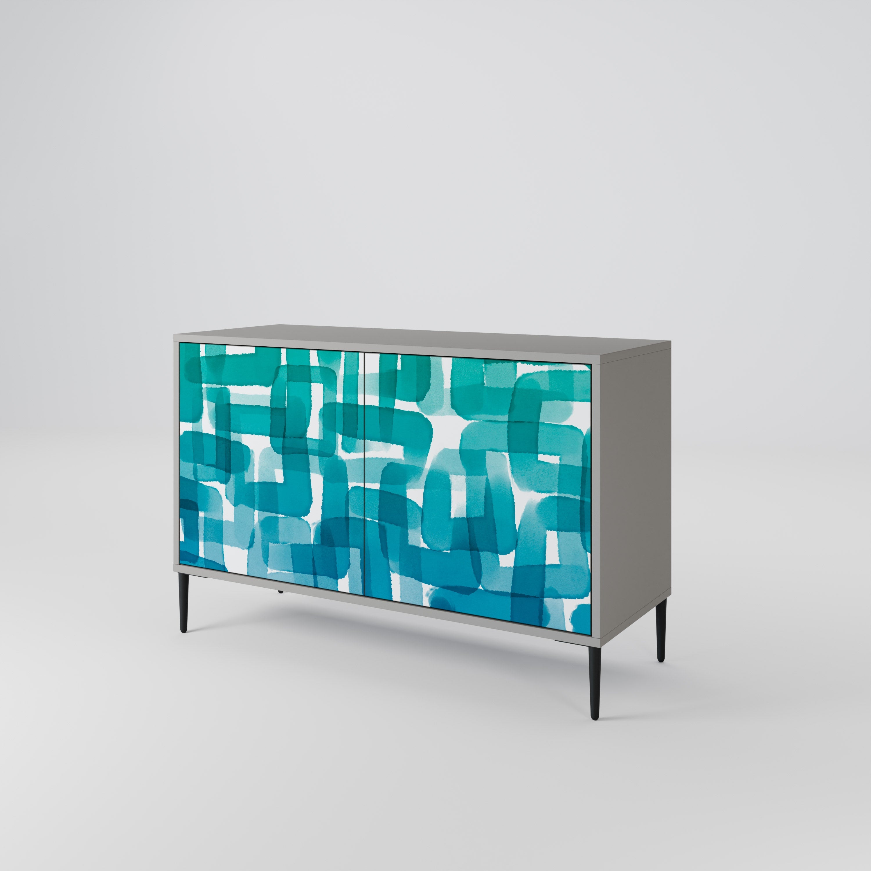 Buffet 2 portes TURQUOISE RECTANGLES finition grise