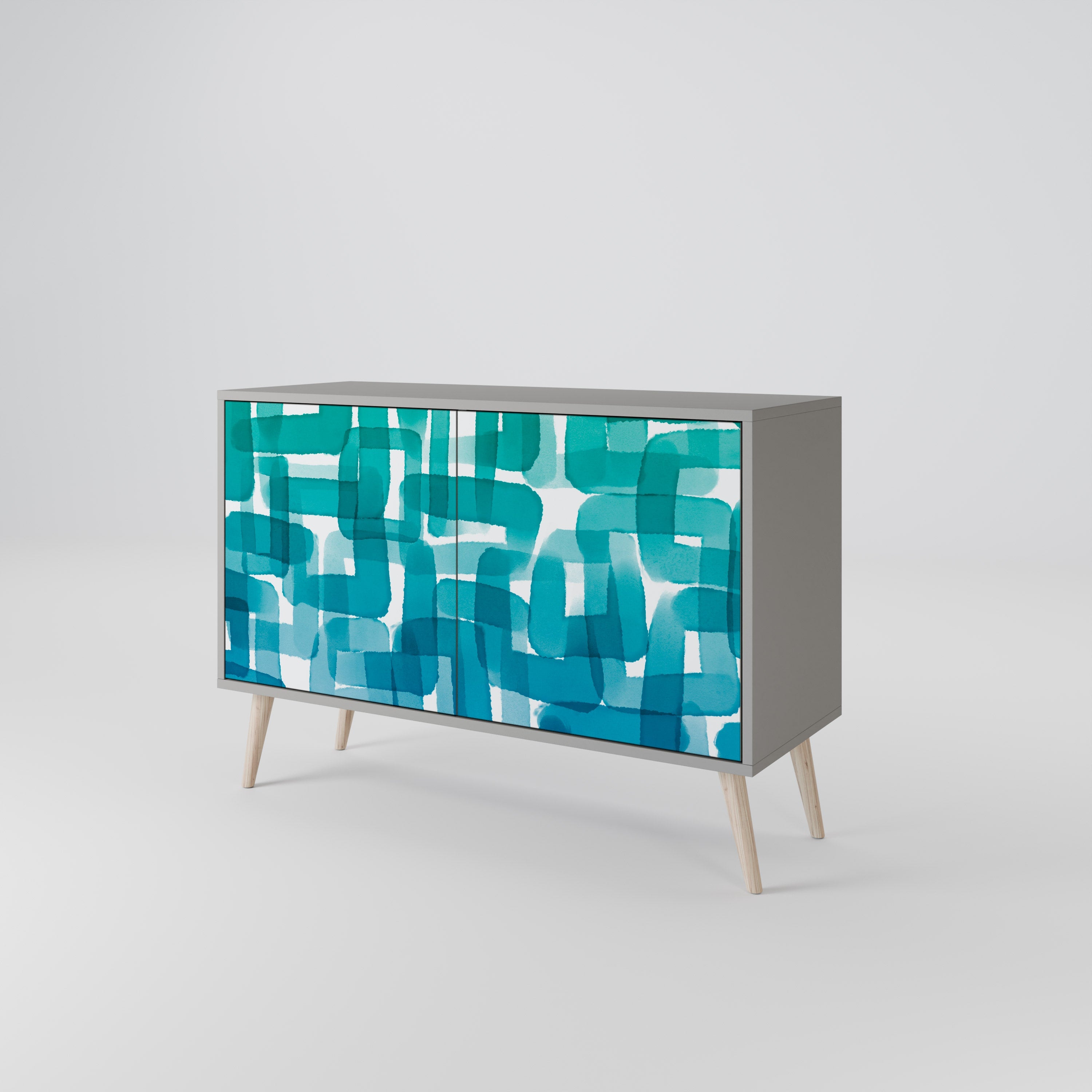 Buffet 2 portes TURQUOISE RECTANGLES finition grise